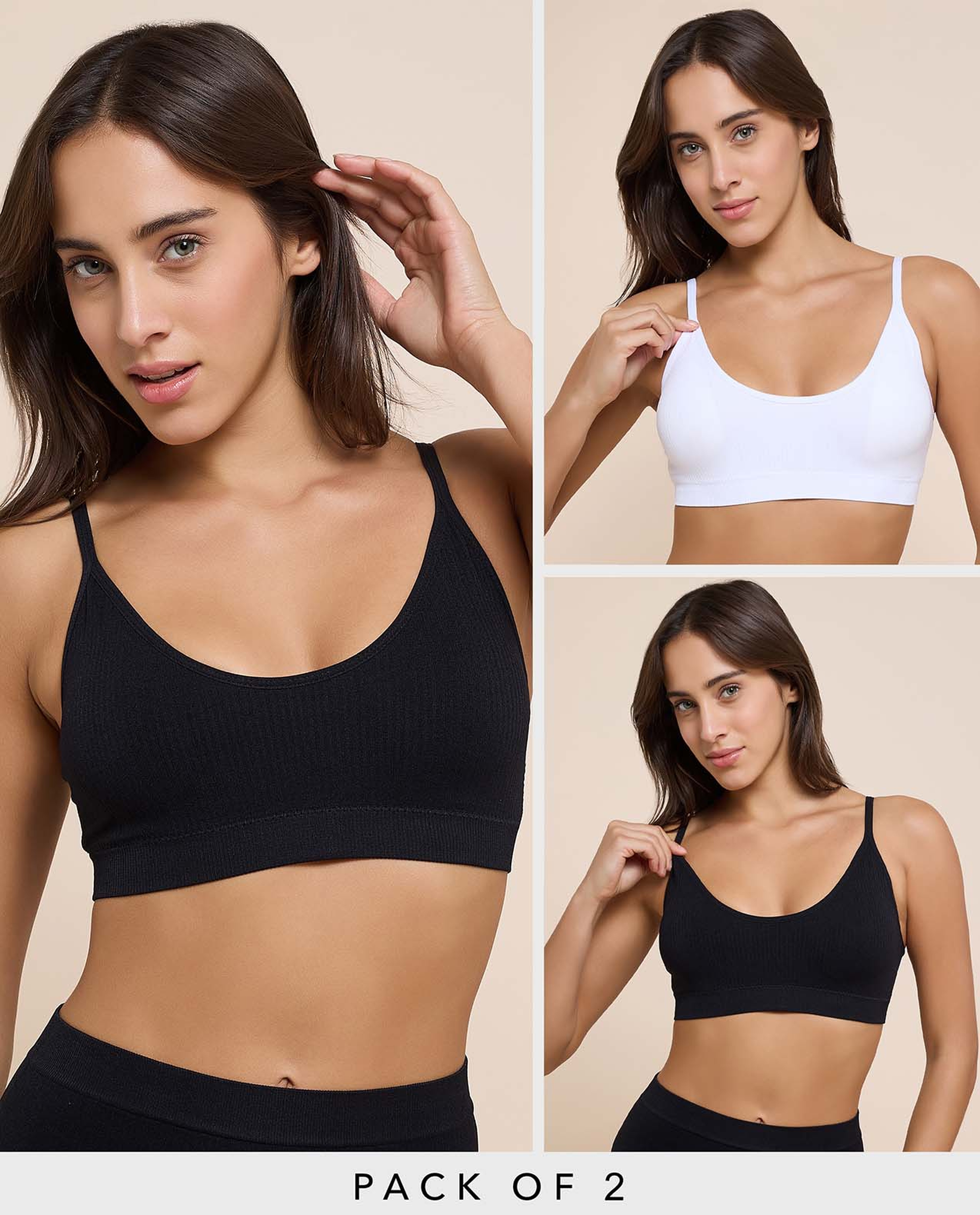 2 Pack Ribbed Padded Sports Bra