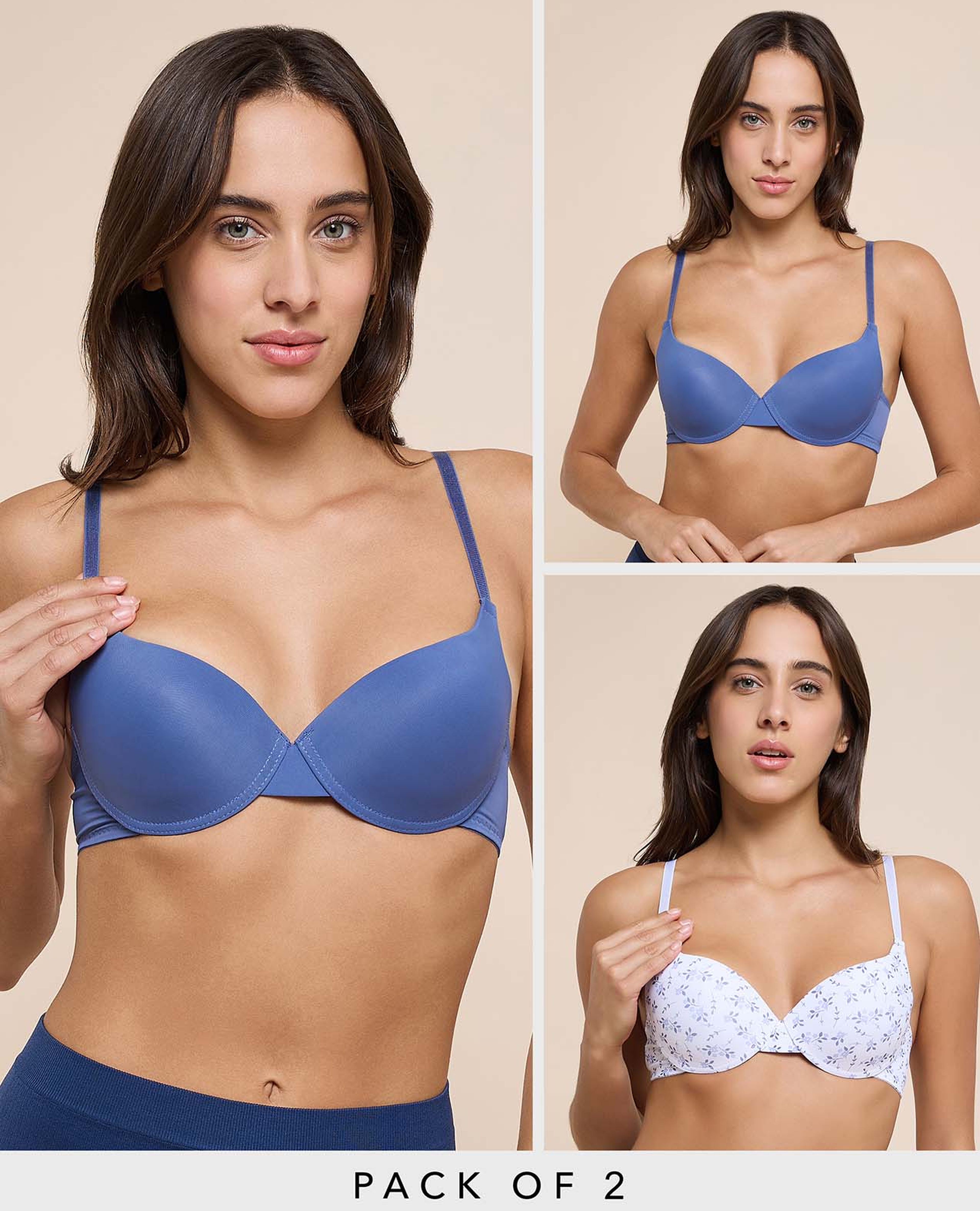 برا بوش أب مبطن بطبعة - قطعتين