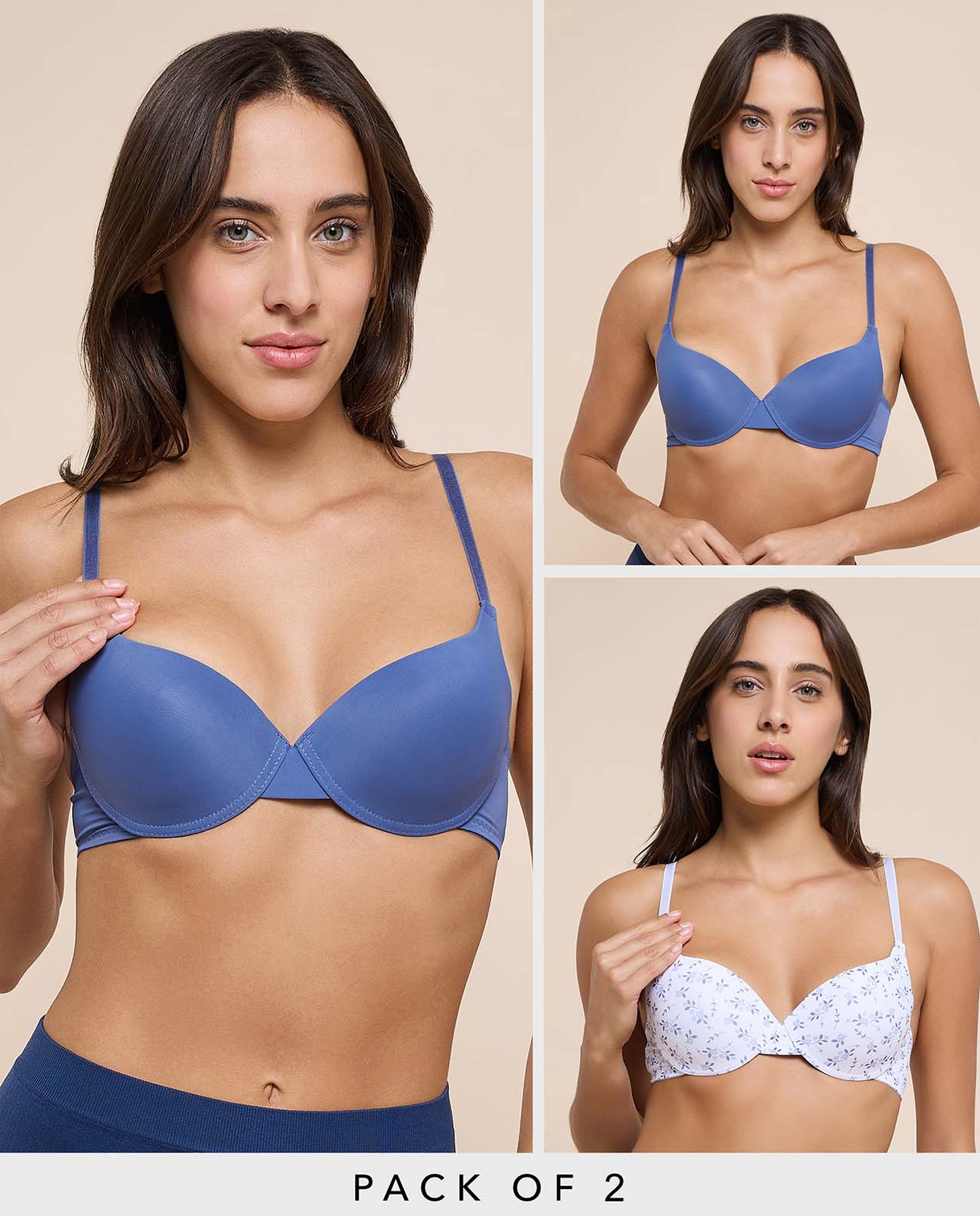 2 Pack Printed Padded Push Up Bra