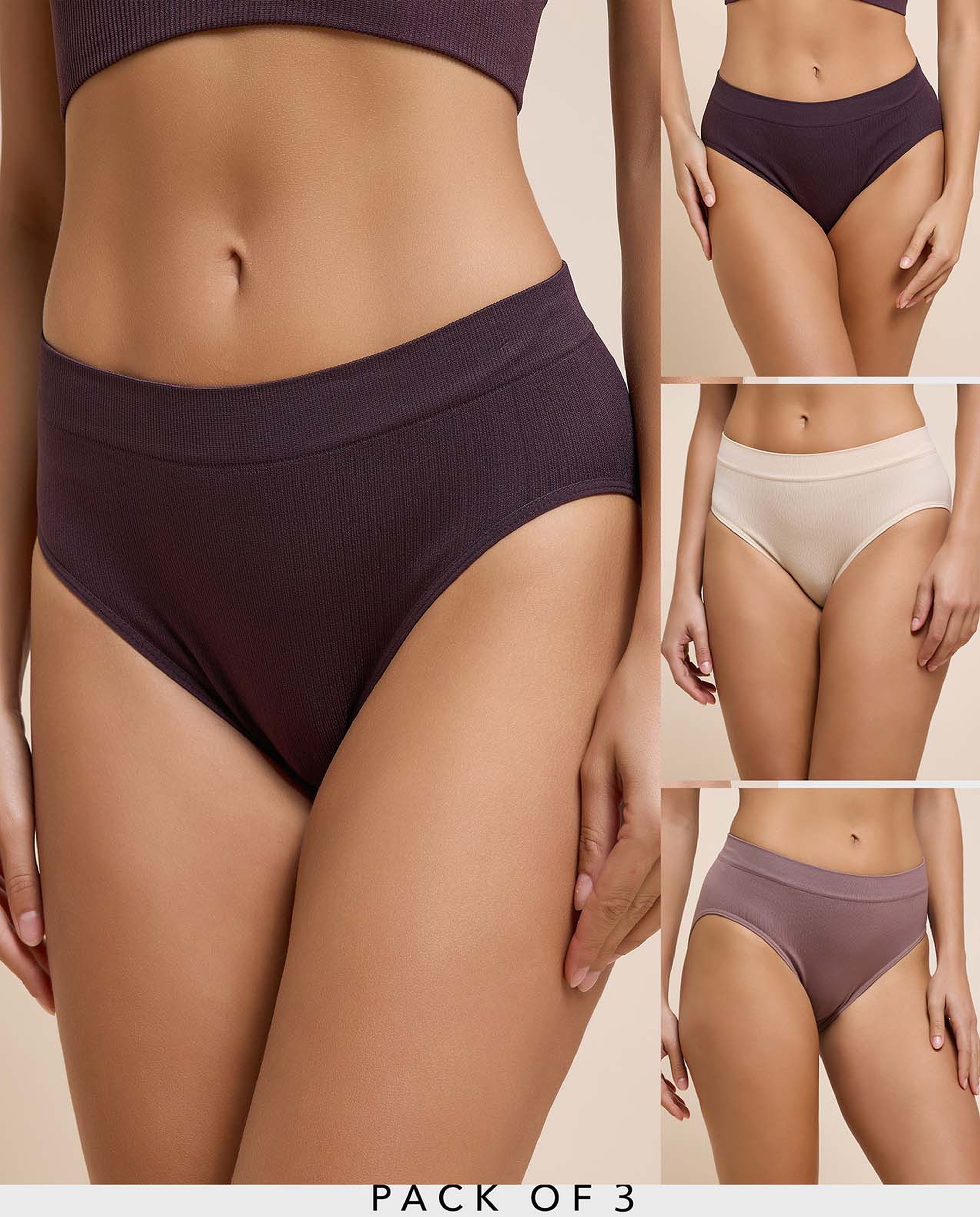 3 Pack Ribbed Seamfree Bikini Briefs
