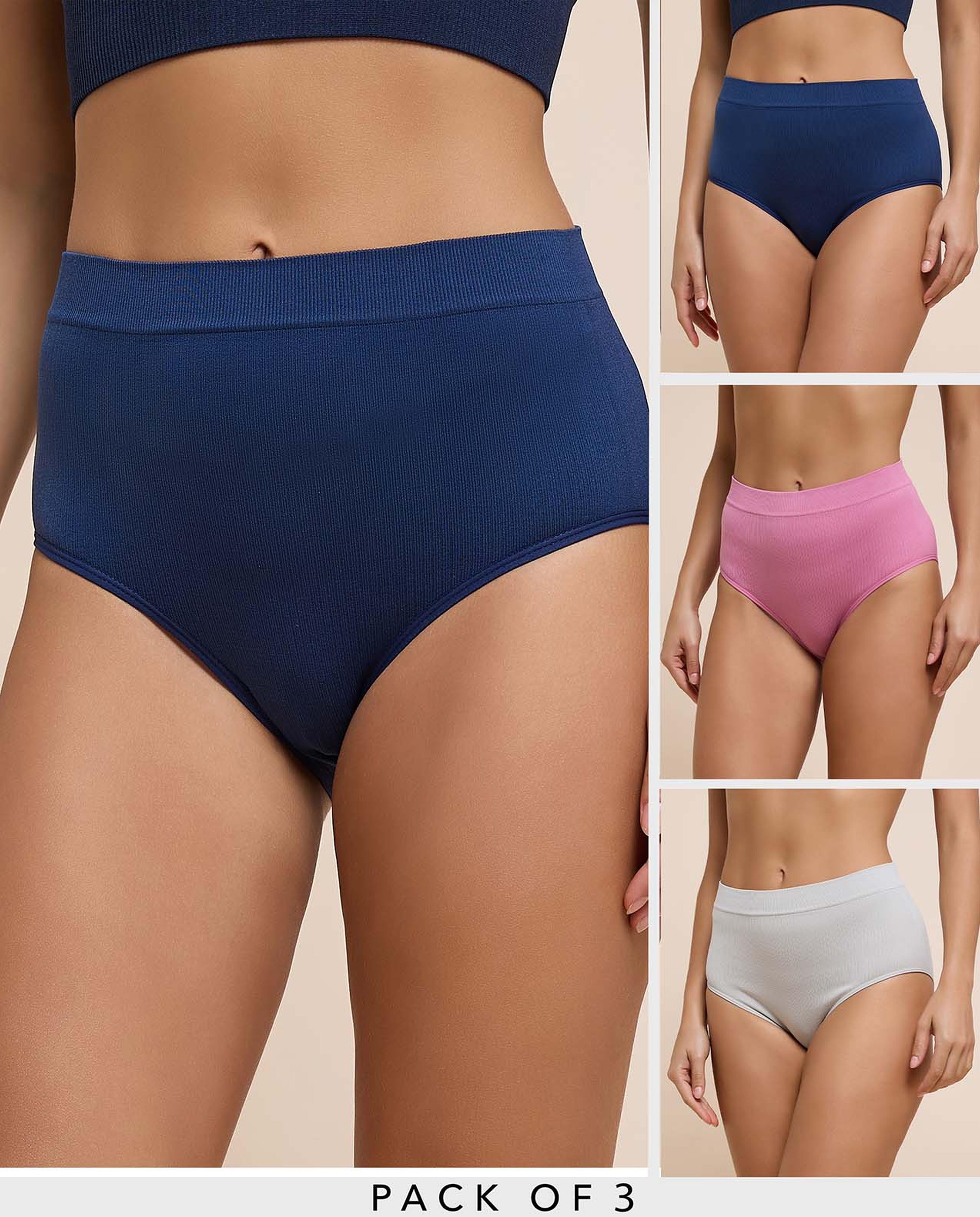 3 Pack Ribbed Seamfree Full Briefs