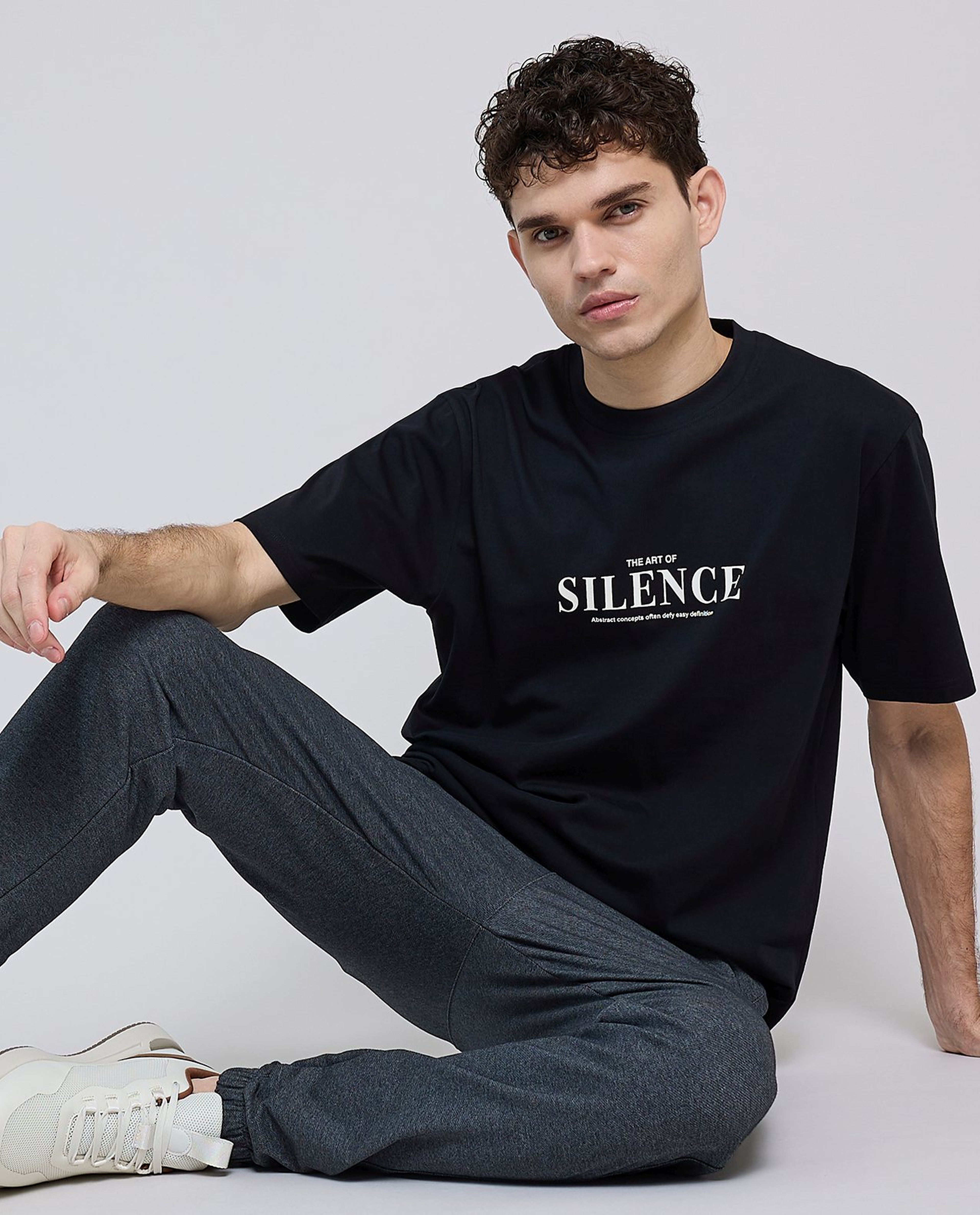 Typography Print T-Shirt with Crew Neck and Short Sleeves