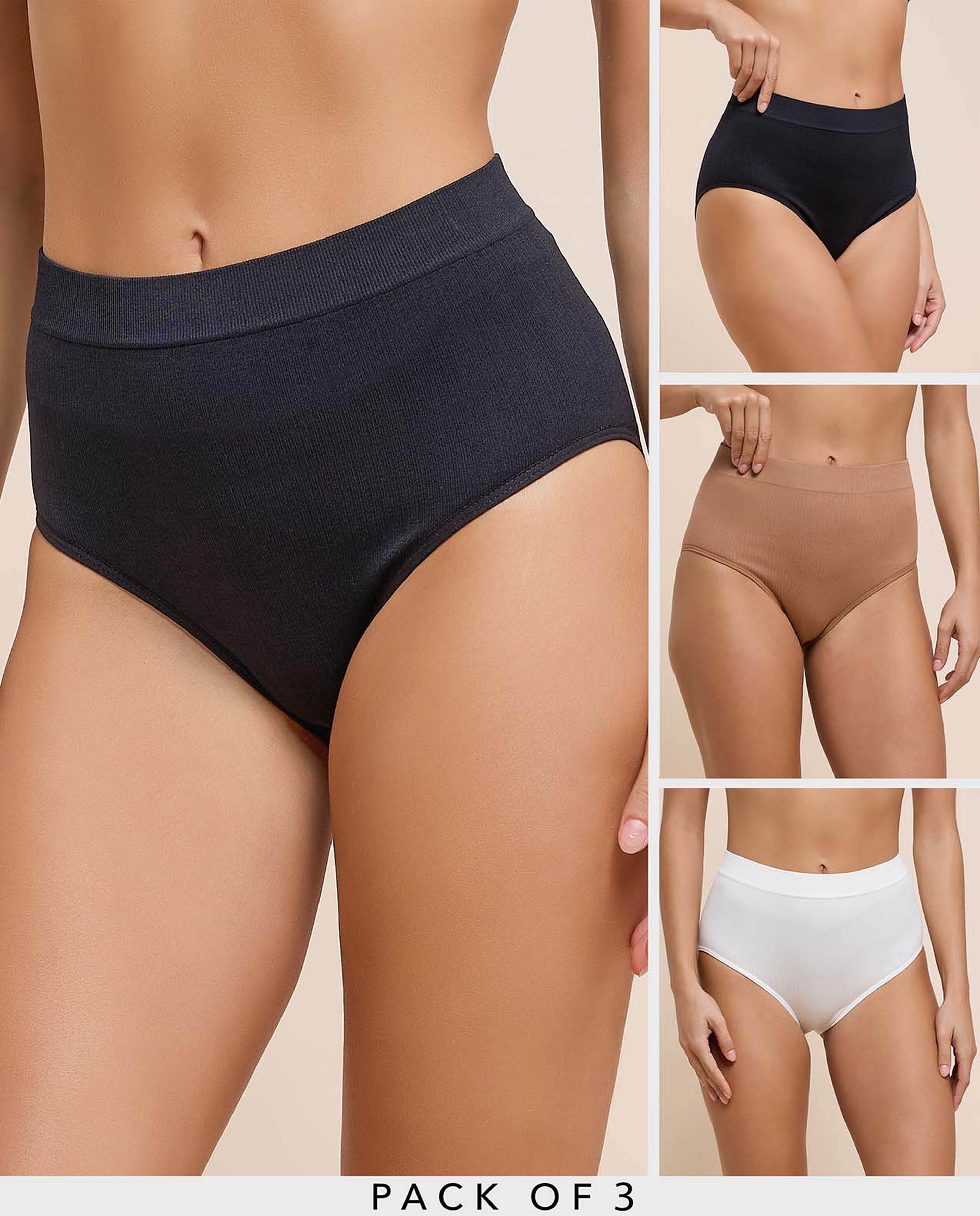 3 Pack Ribbed Seamfree Full Briefs