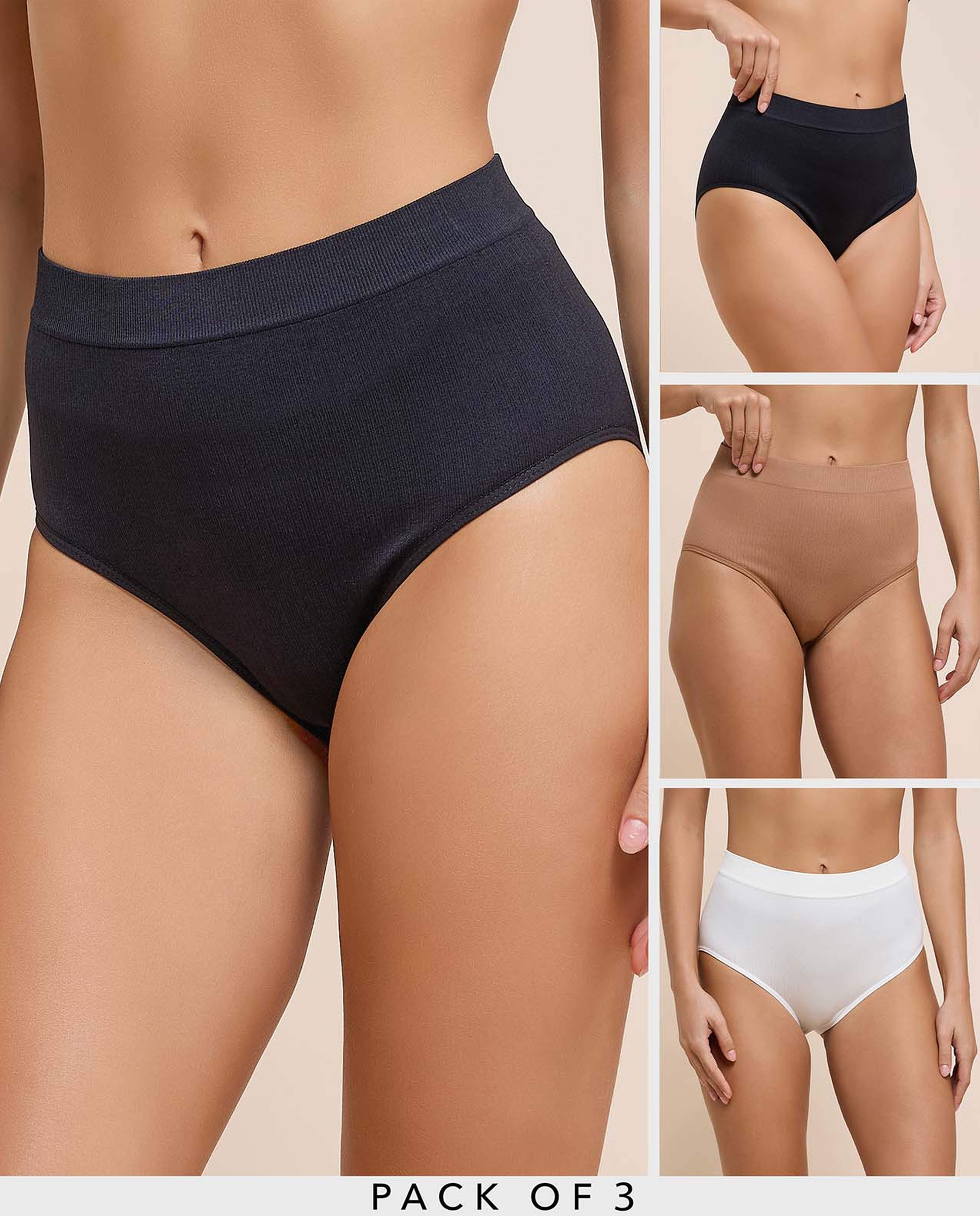 3 Pack Ribbed Seamfree Full Briefs