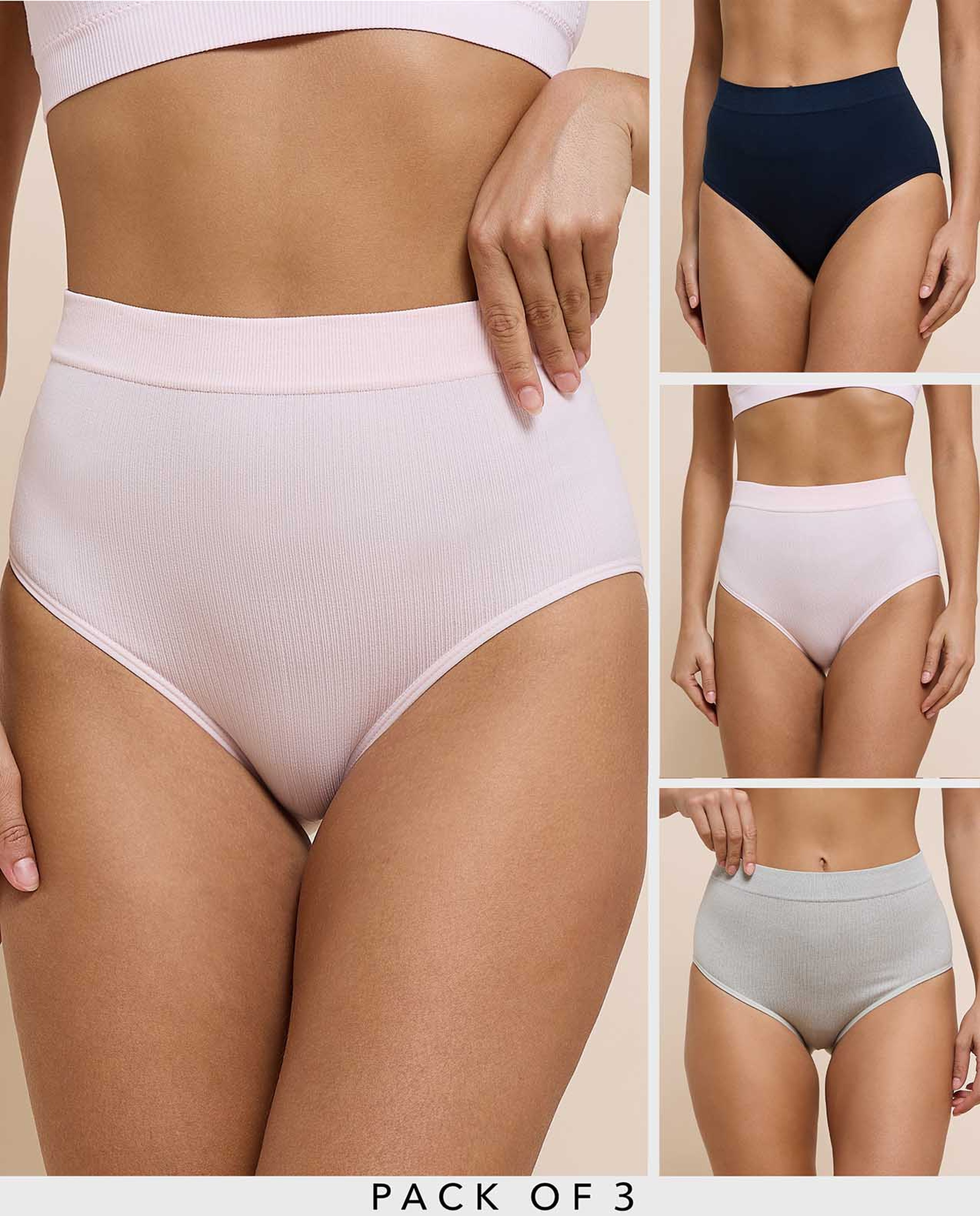3 Pack Ribbed Seamfree Full Briefs