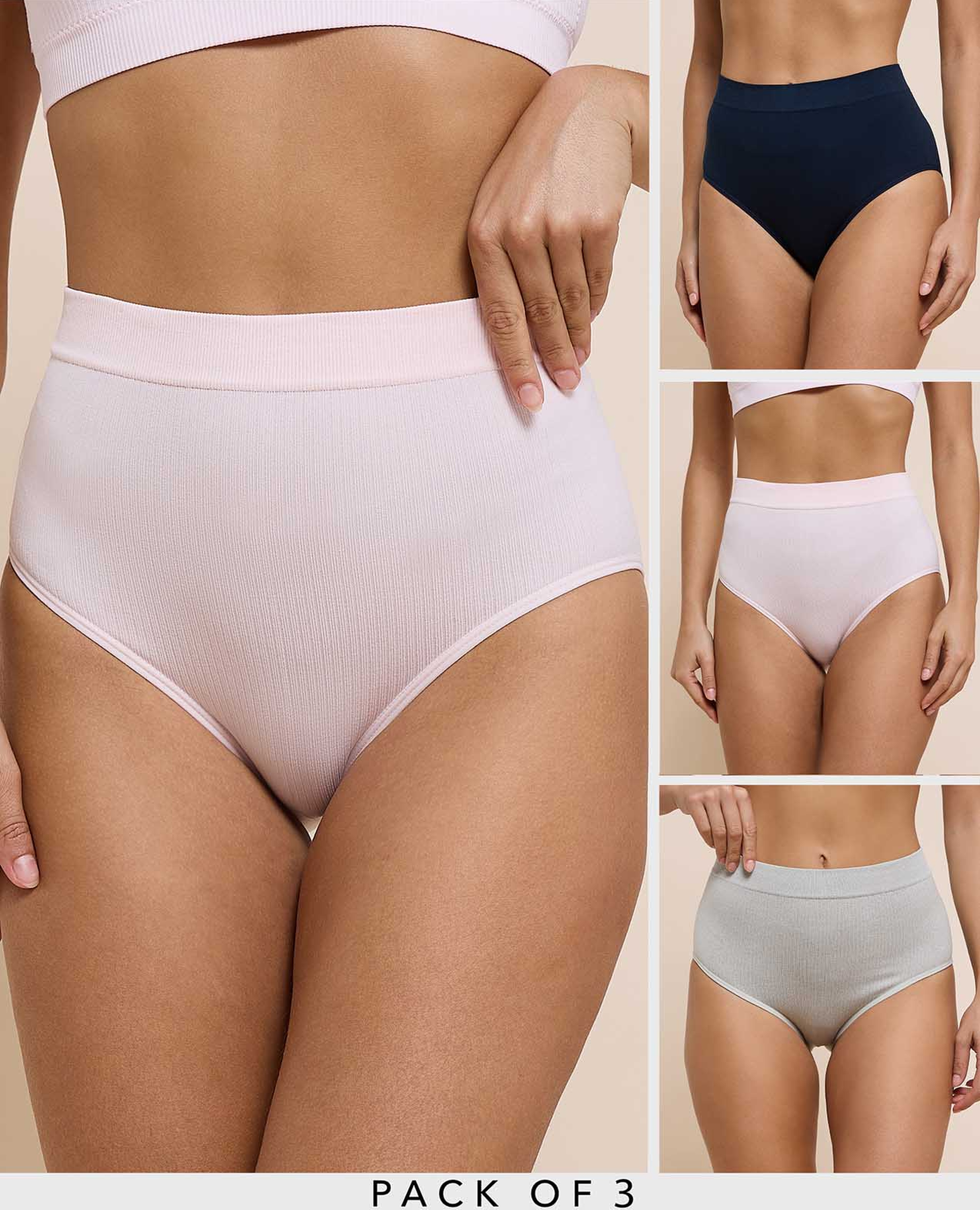 3 Pack Ribbed Seamfree Full Briefs