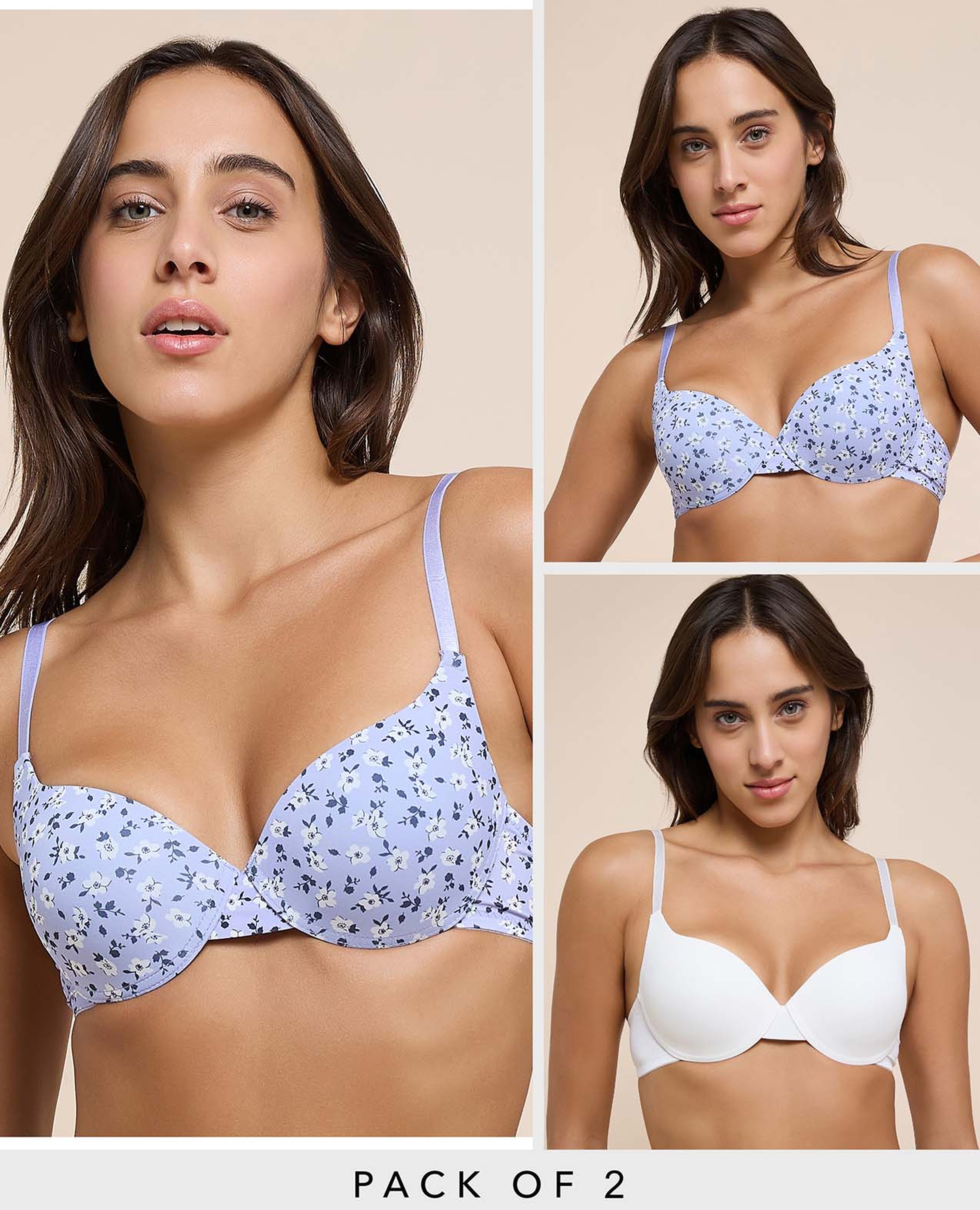 برا بوش أب مبطن بطبعة - قطعتين