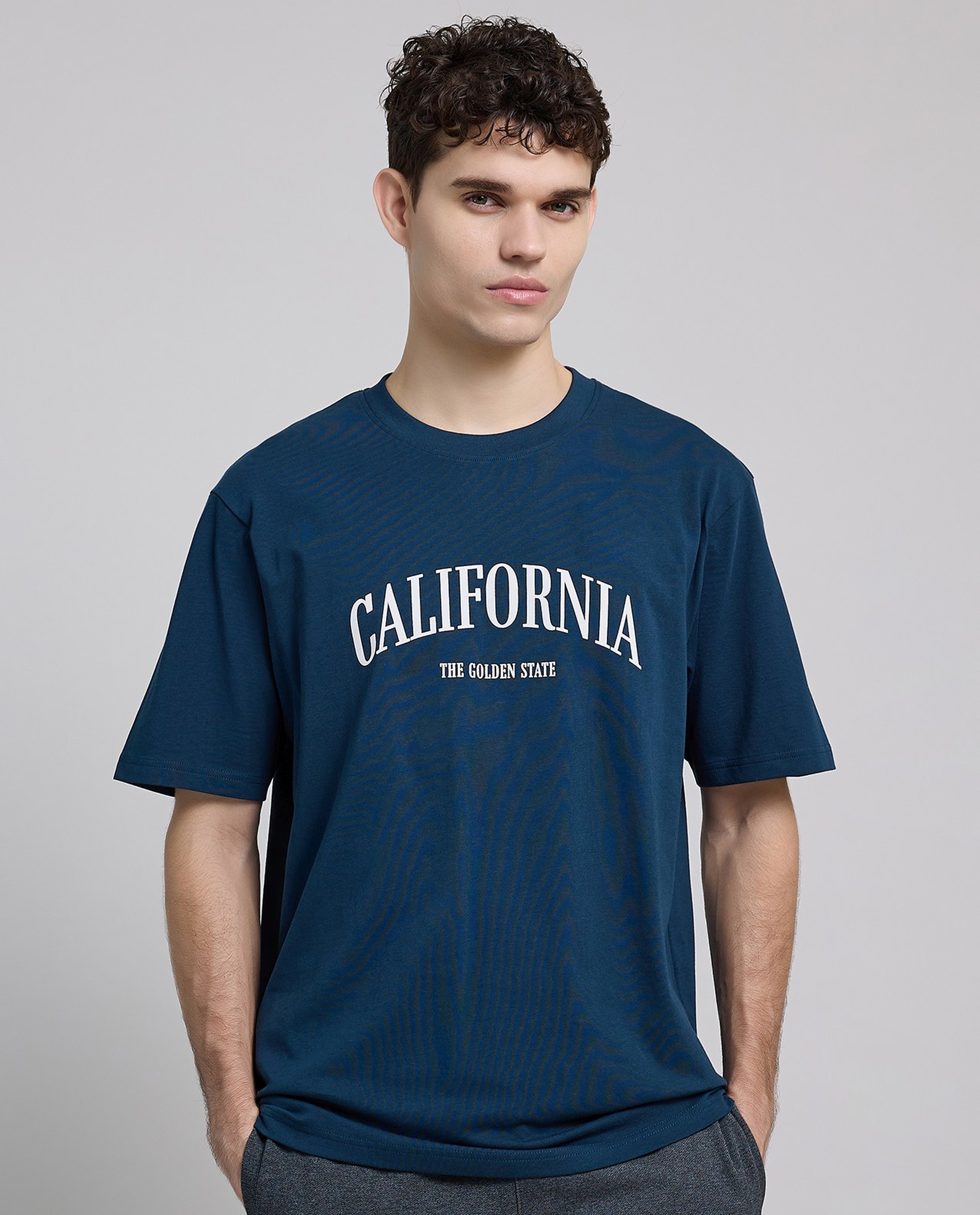 Typography Print T-Shirt with Crew Neck and Short Sleeves