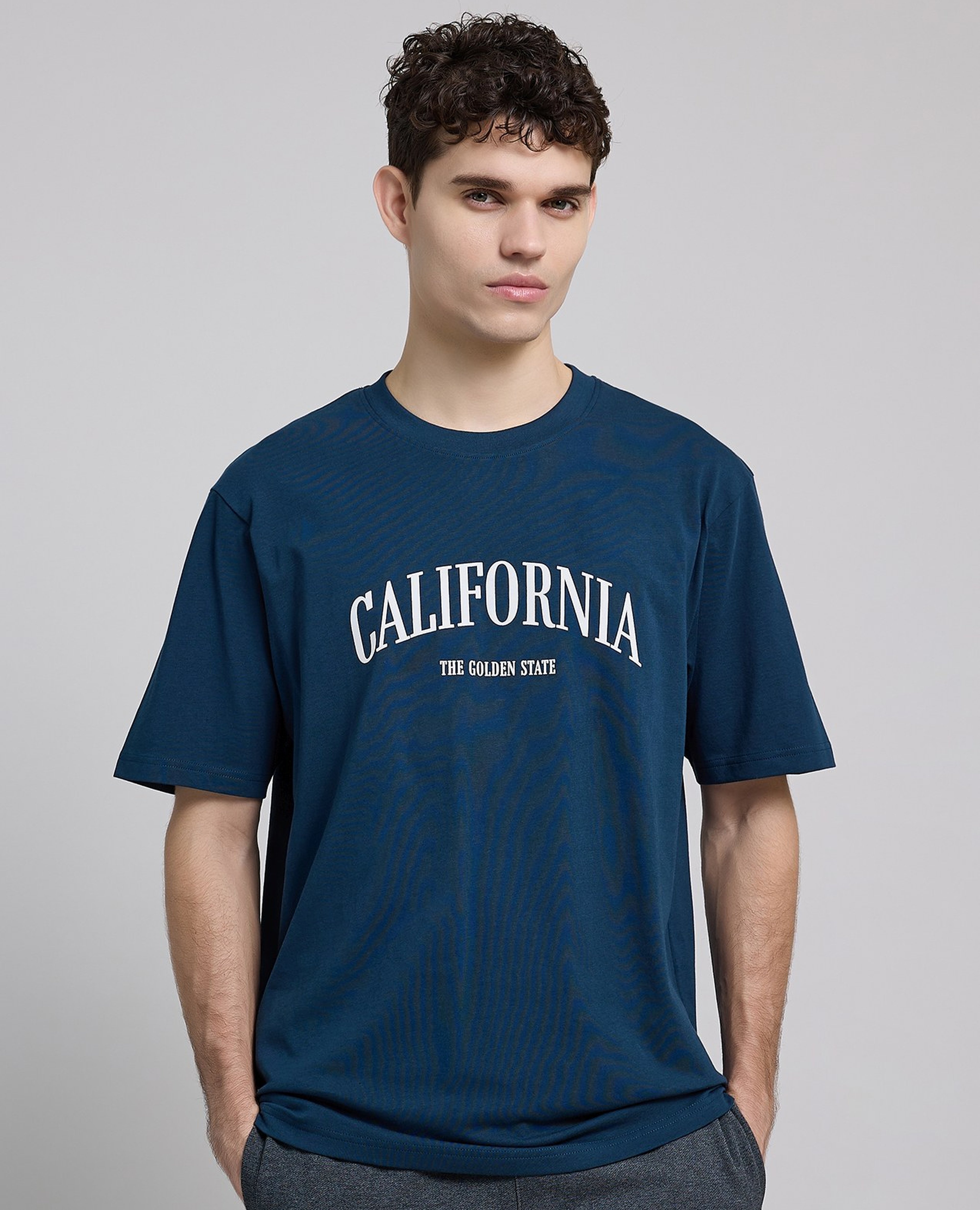 Typography Print T-Shirt with Crew Neck and Short Sleeves