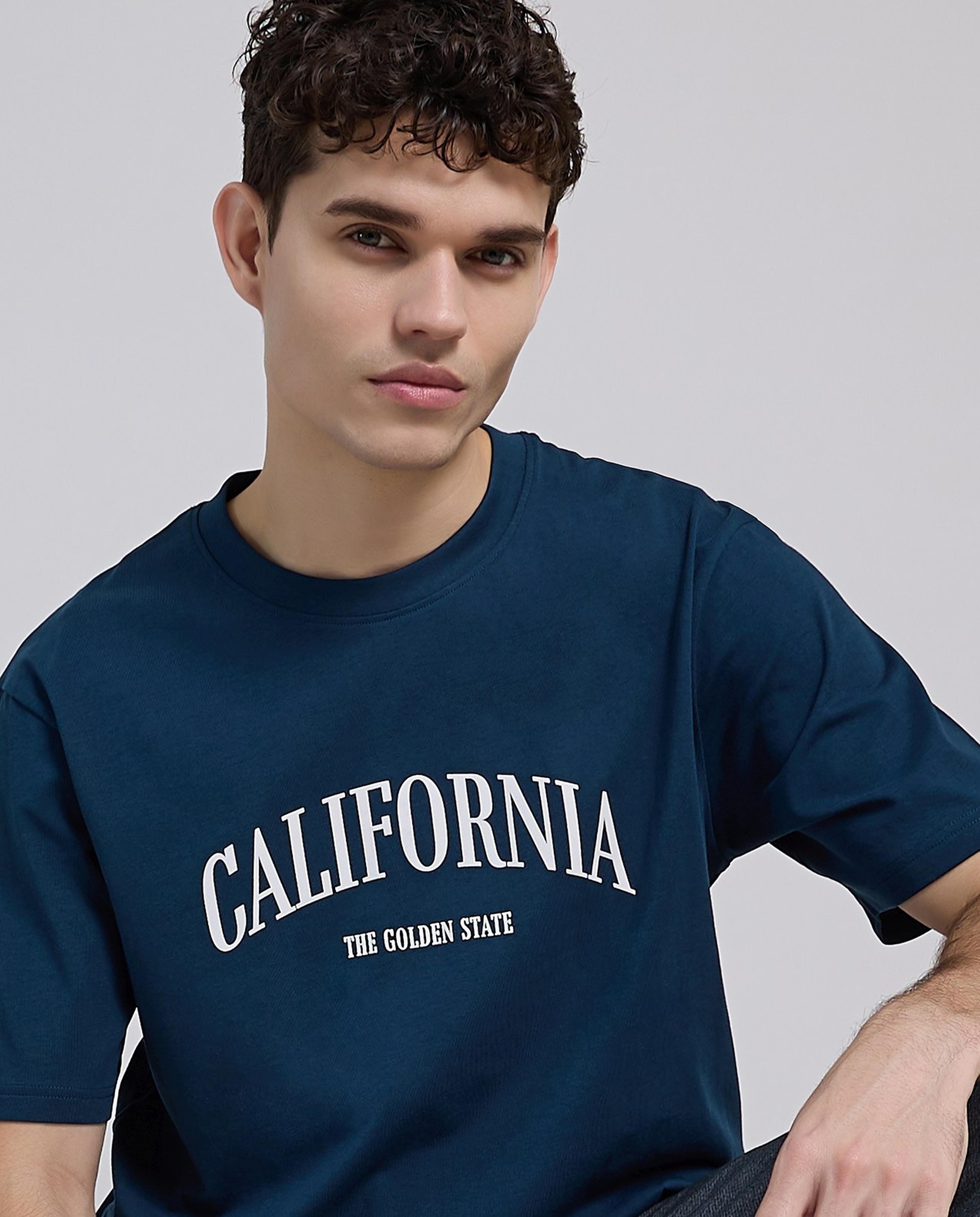 Typography Print T-Shirt with Crew Neck and Short Sleeves