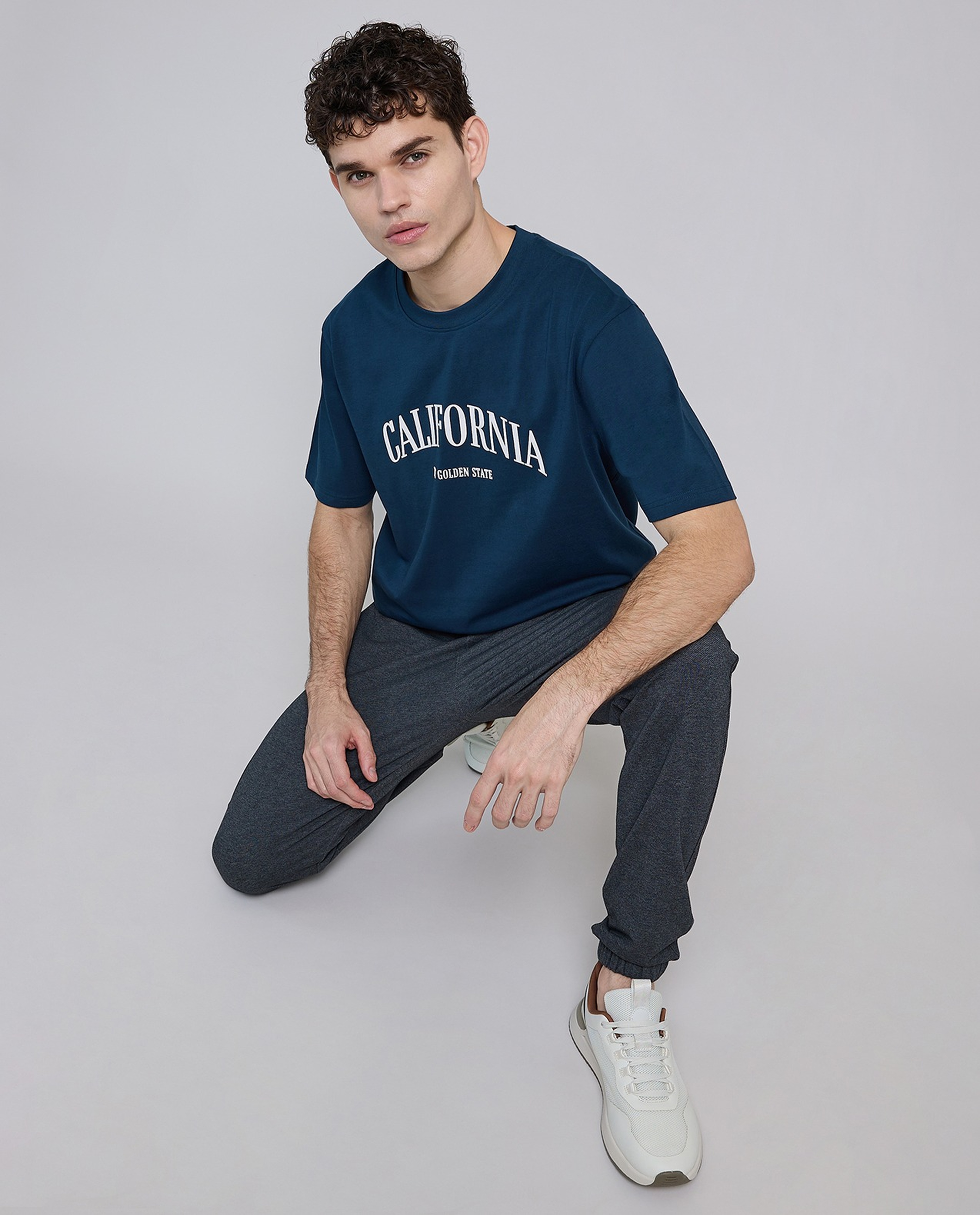 Typography Print T-Shirt with Crew Neck and Short Sleeves