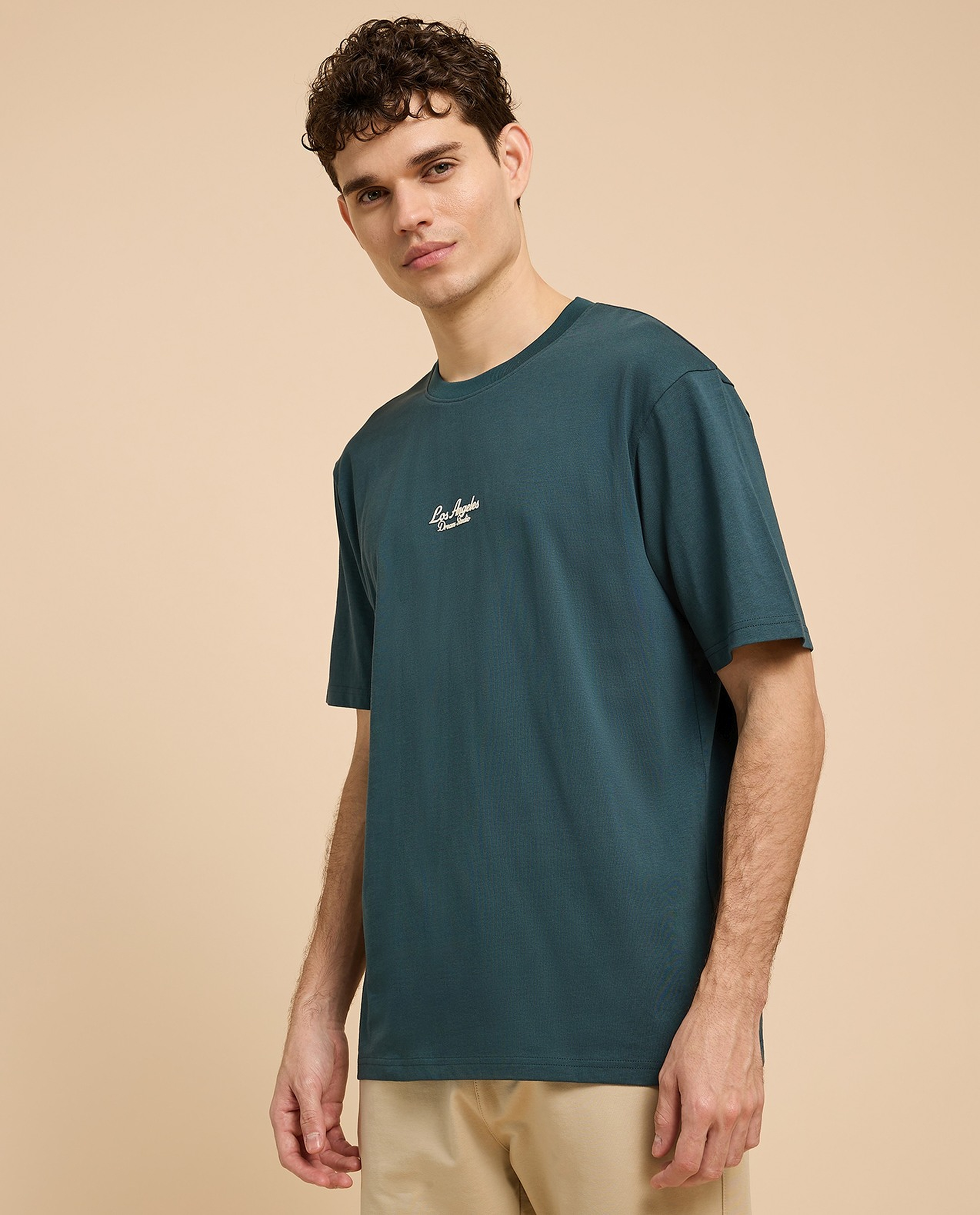 Typography Print T-Shirt with Crew Neck and Short Sleeves