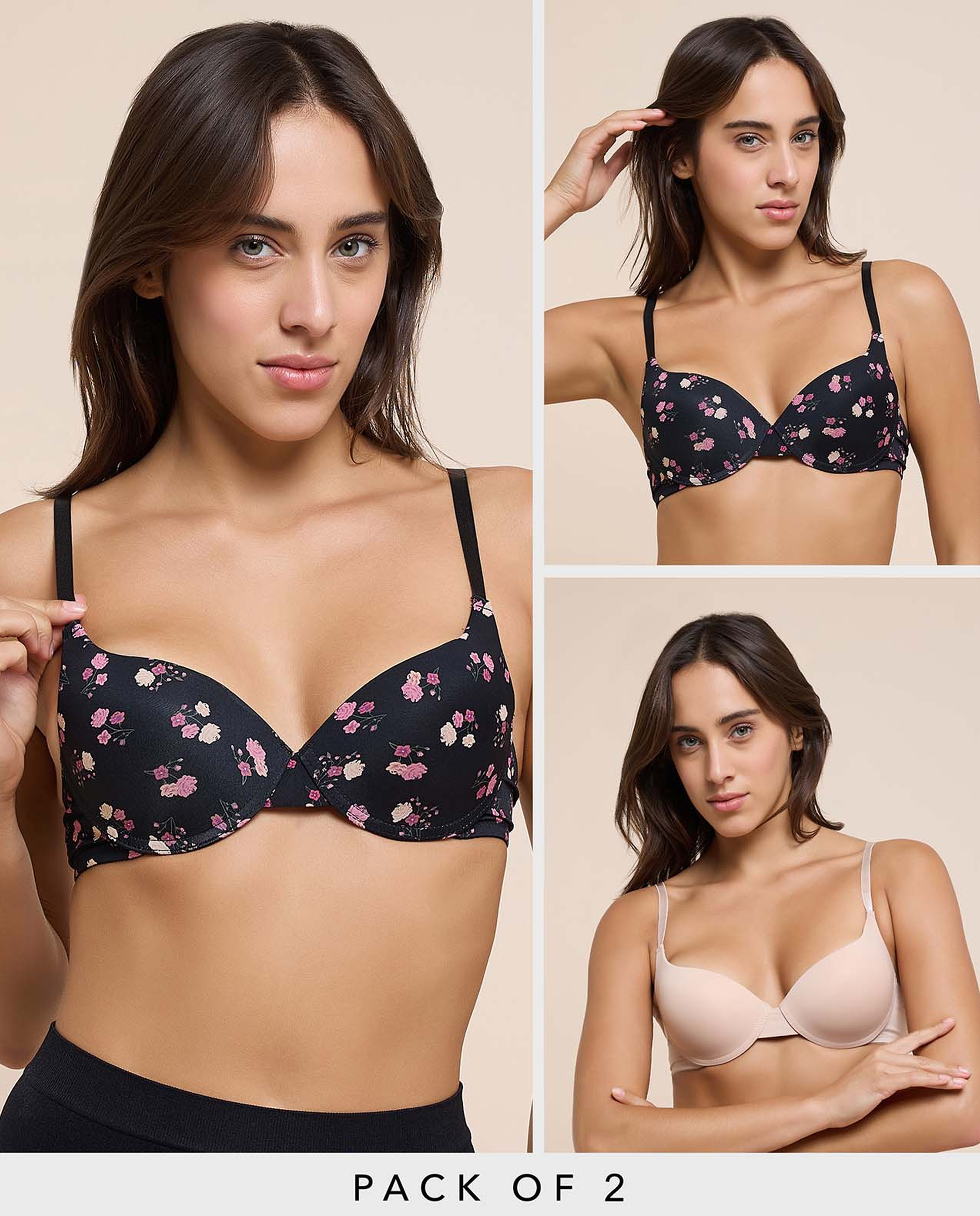 2 Pack Printed Padded Push Up Bra