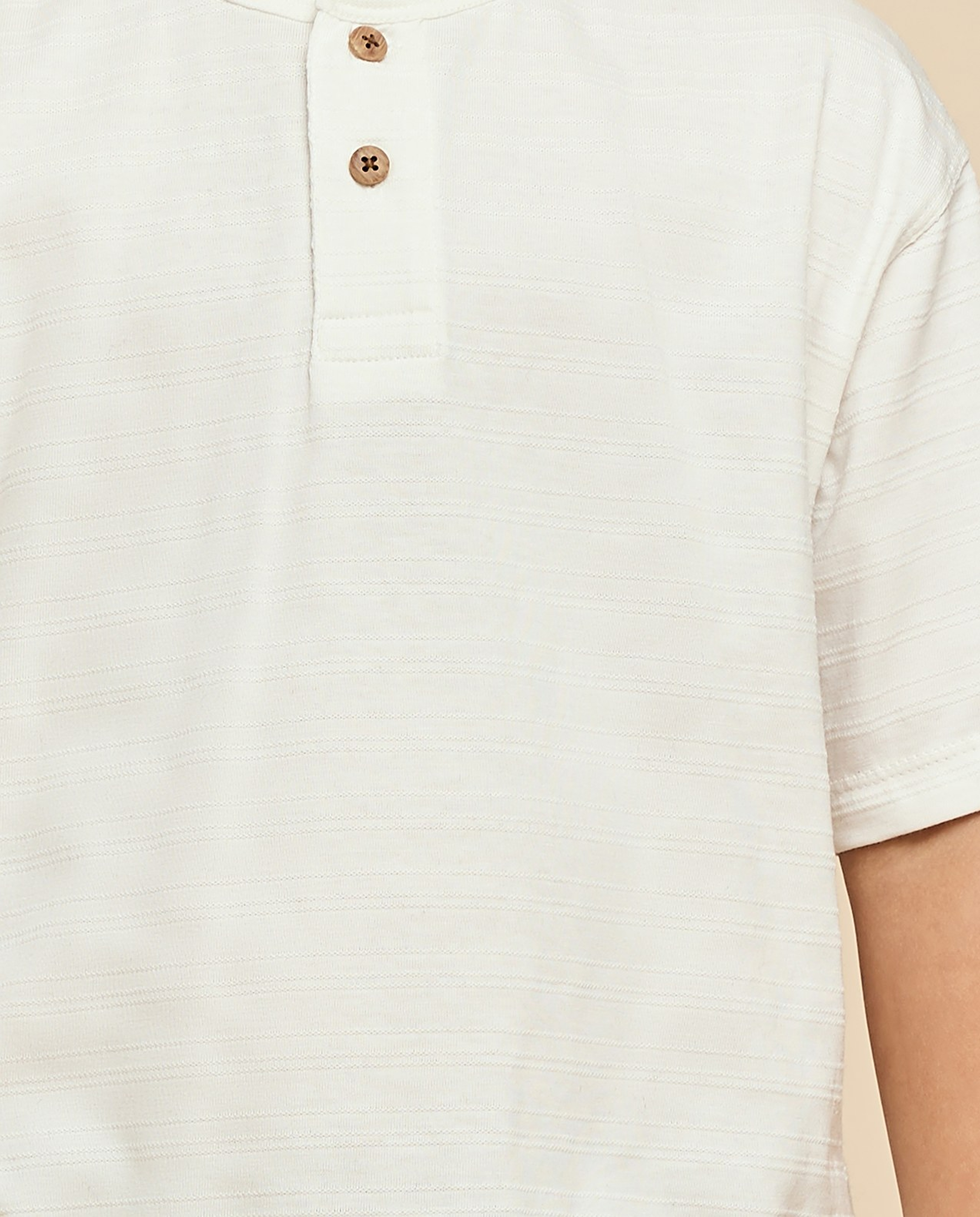 Textured T-Shirt with Henley Neck and Short Sleeves