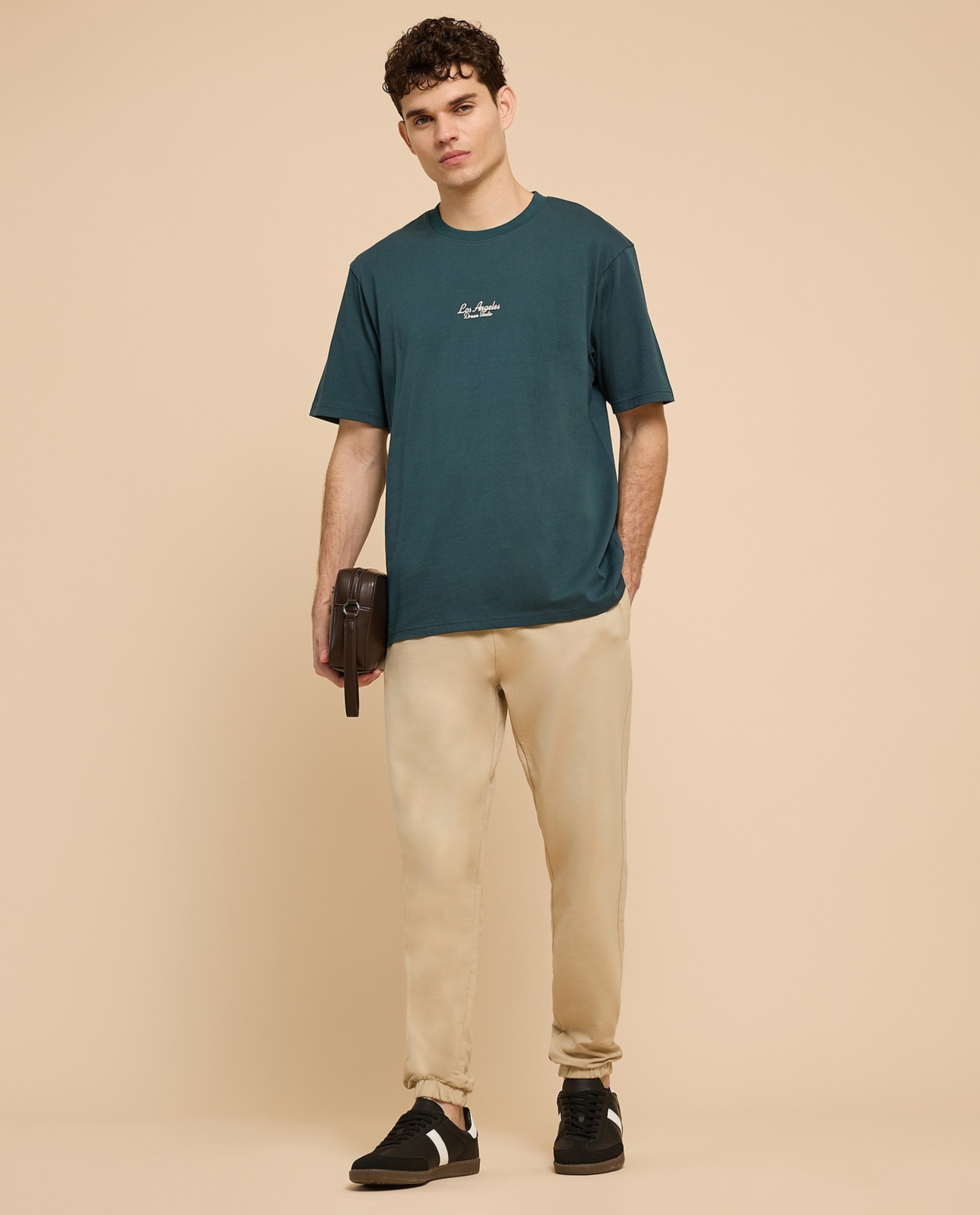 Typography Print T-Shirt with Crew Neck and Short Sleeves