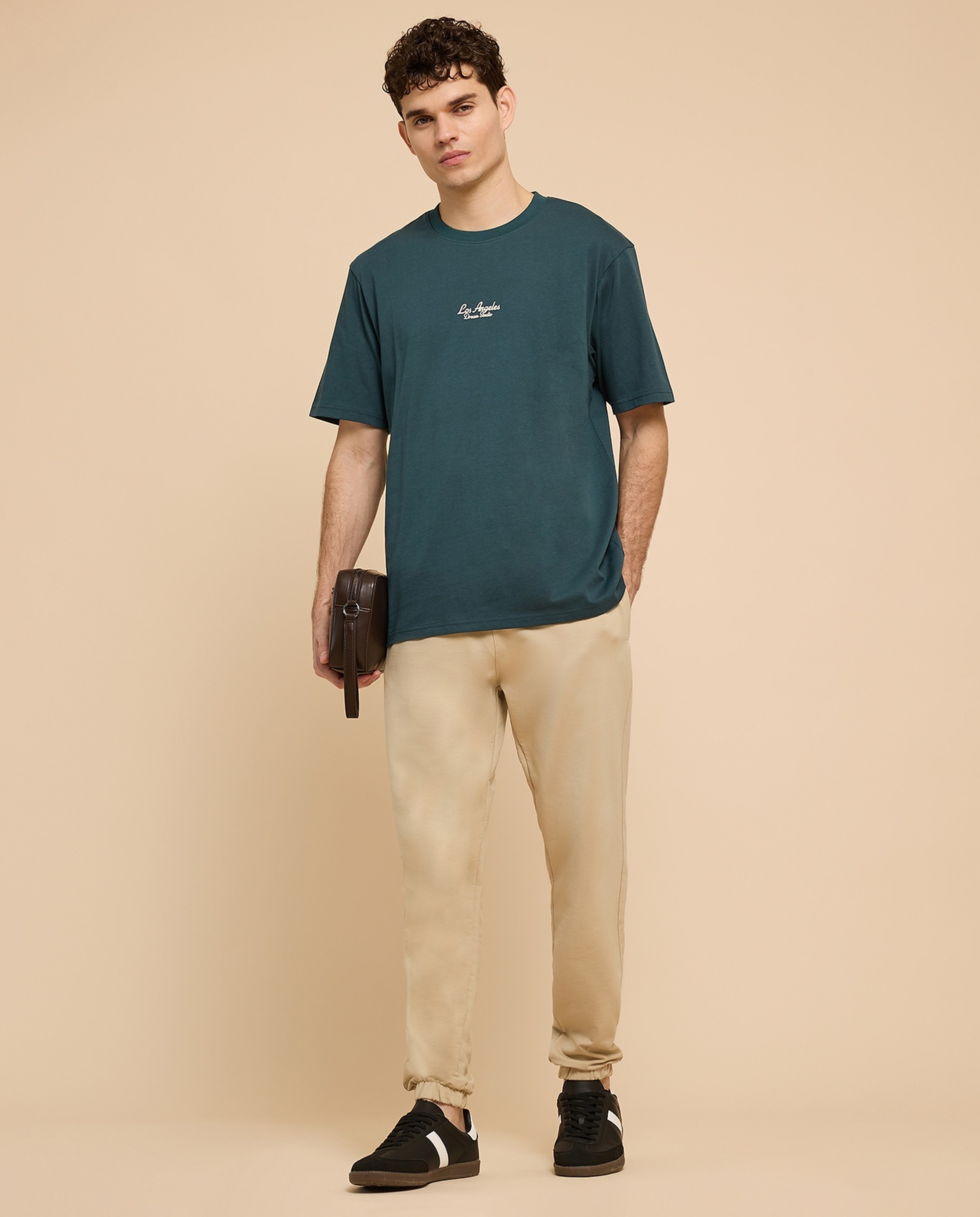 Typography Print T-Shirt with Crew Neck and Short Sleeves