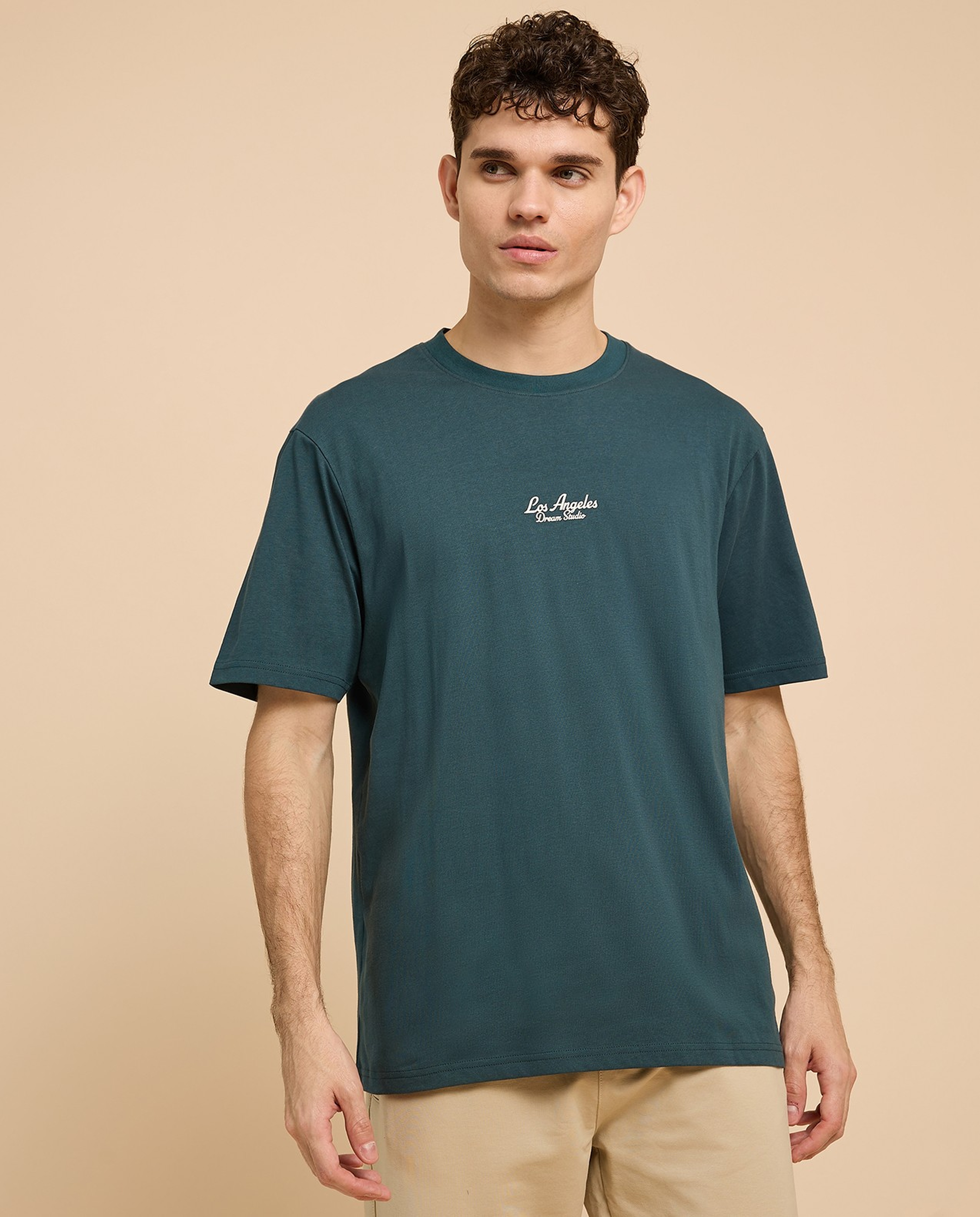 Typography Print T-Shirt with Crew Neck and Short Sleeves