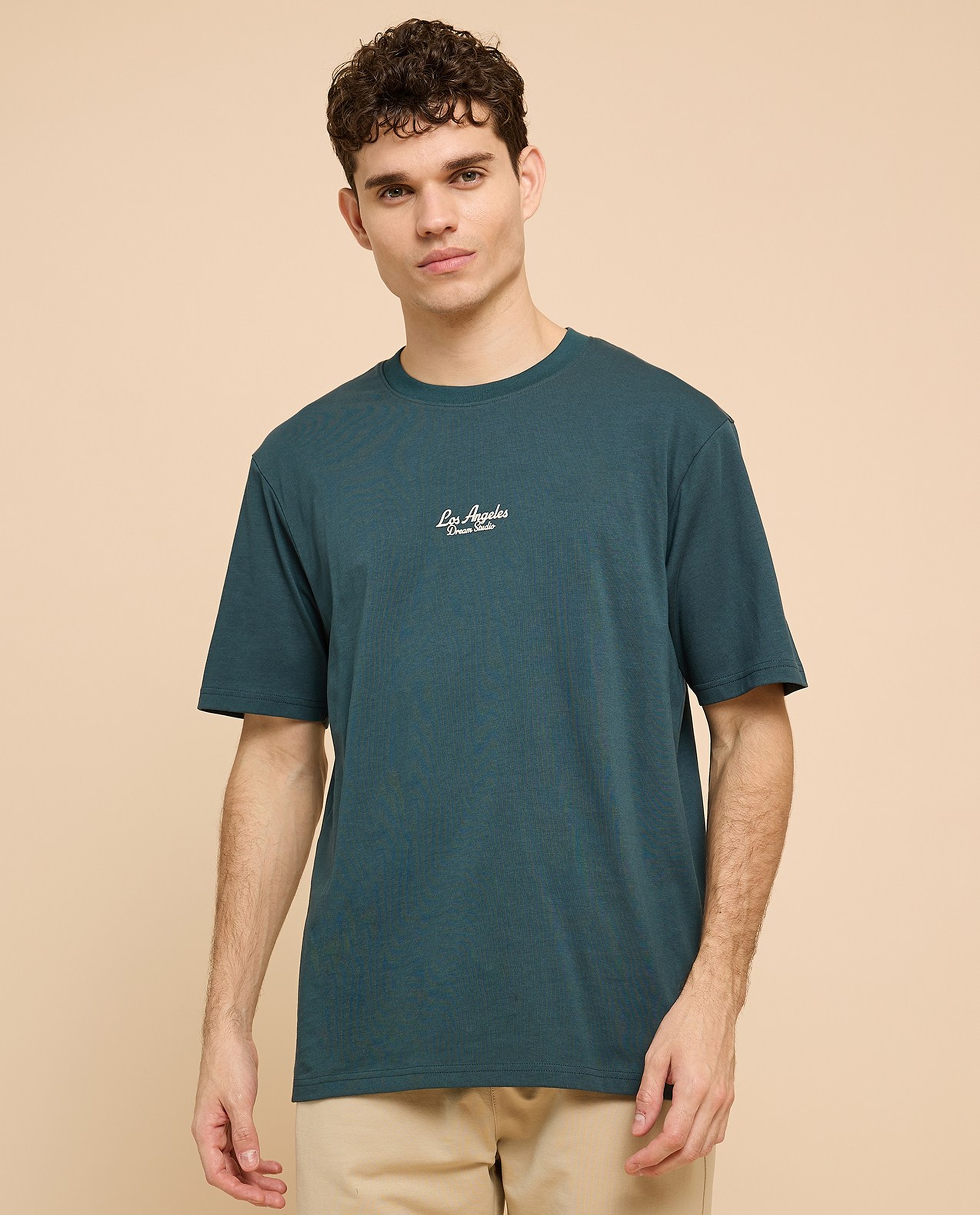 Typography Print T-Shirt with Crew Neck and Short Sleeves