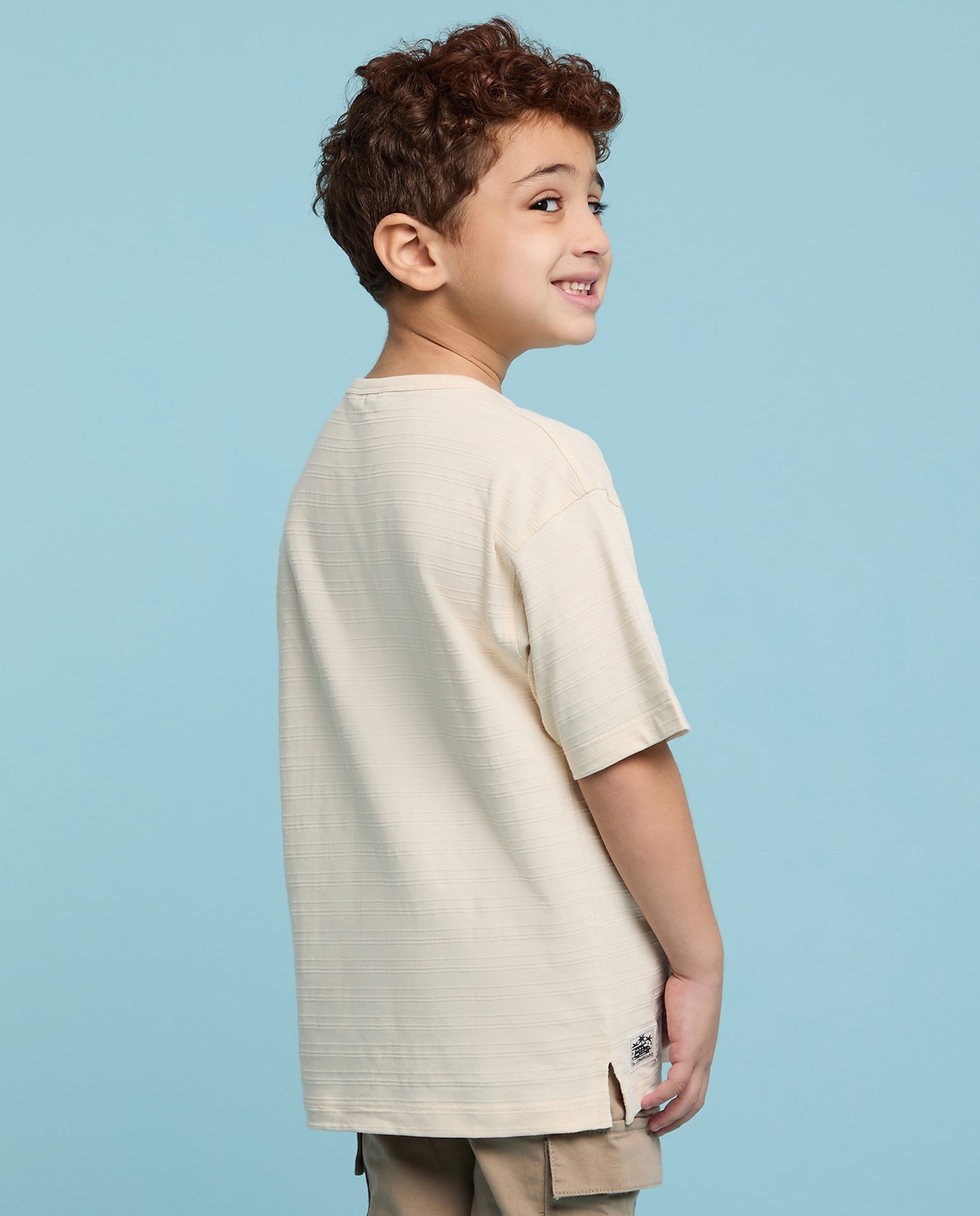 Textured T-Shirt with Henley Neck and Short Sleeves