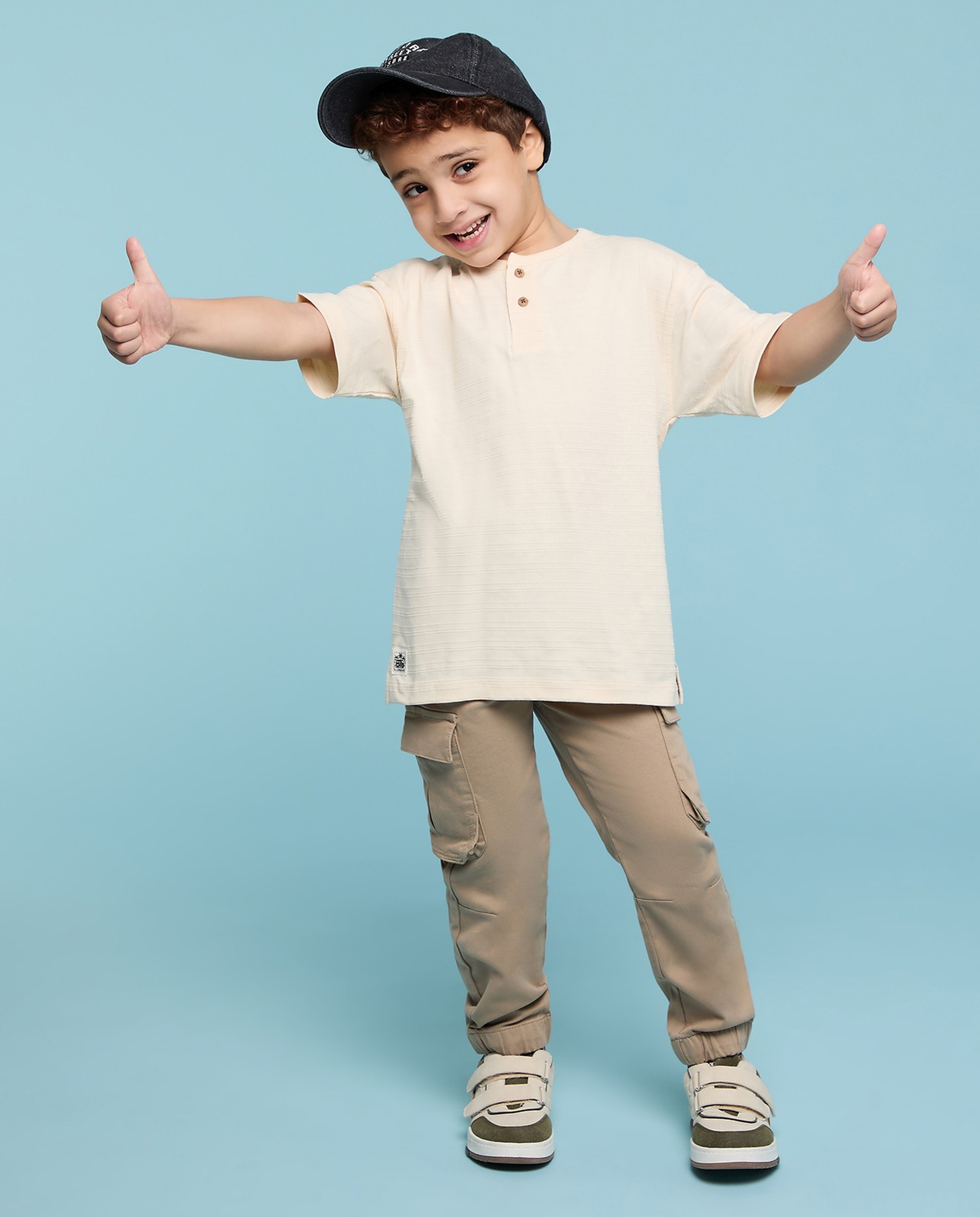 Textured T-Shirt with Henley Neck and Short Sleeves