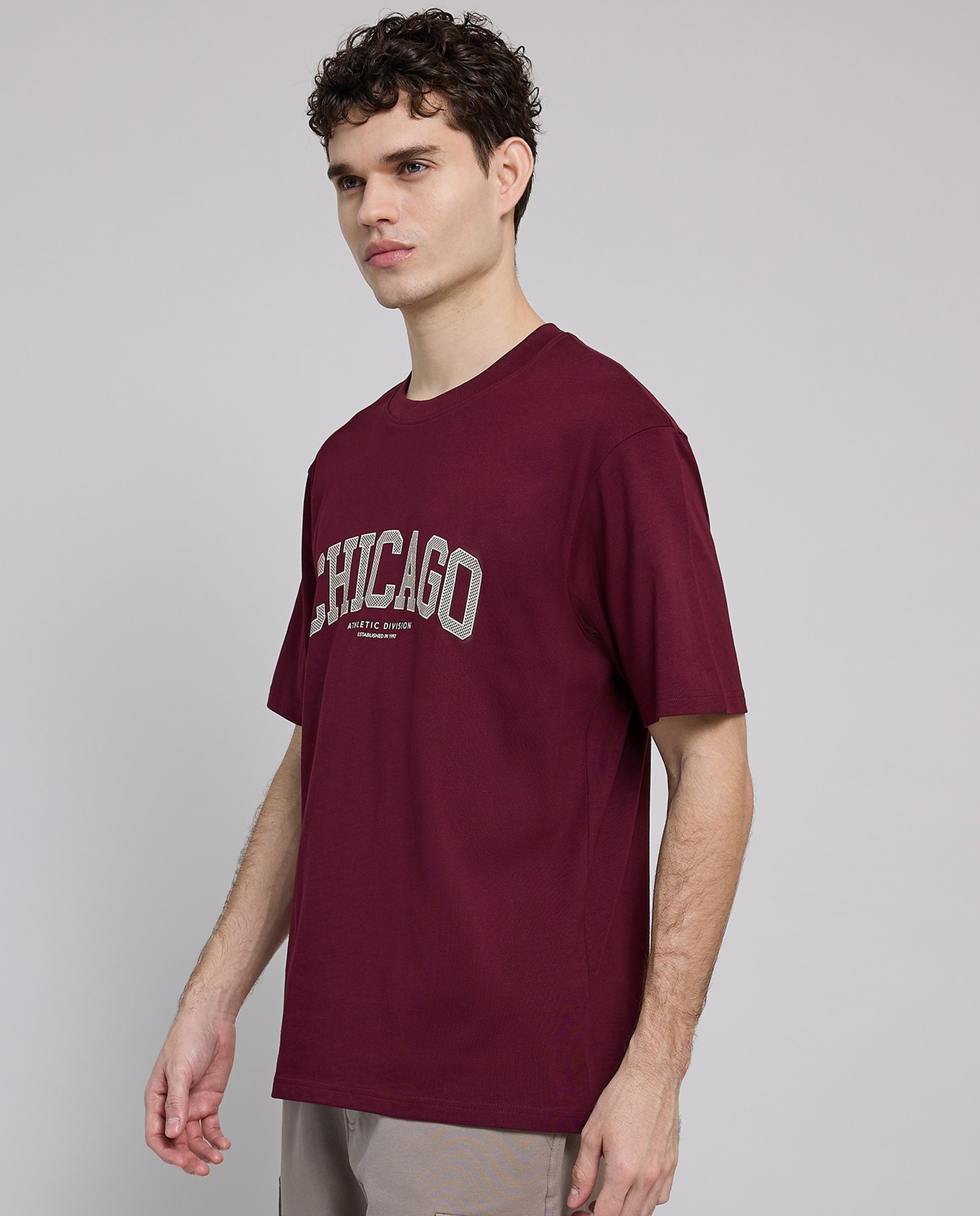 Typography Print T-Shirt with Crew Neck and Short Sleeves