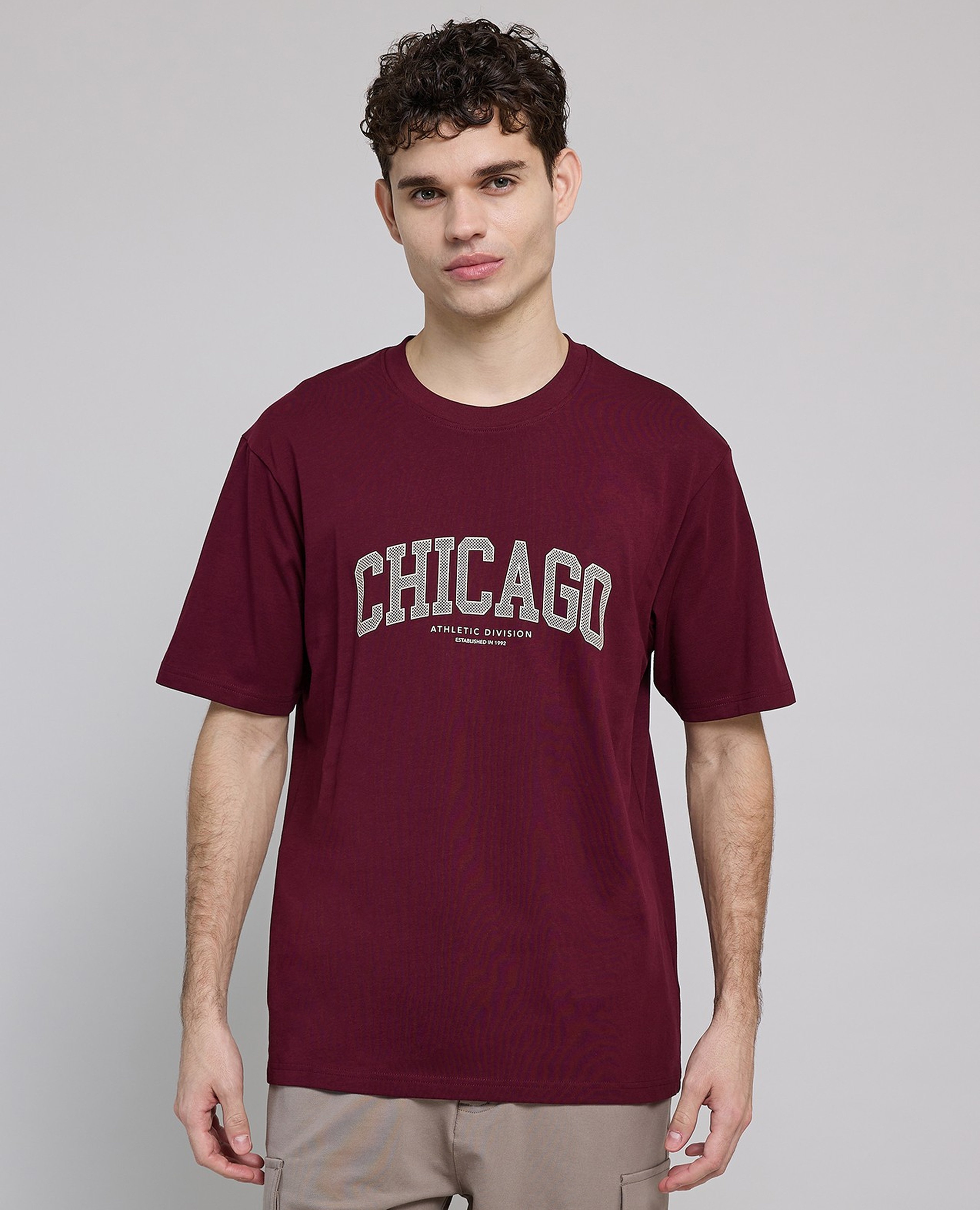 Typography Print T-Shirt with Crew Neck and Short Sleeves