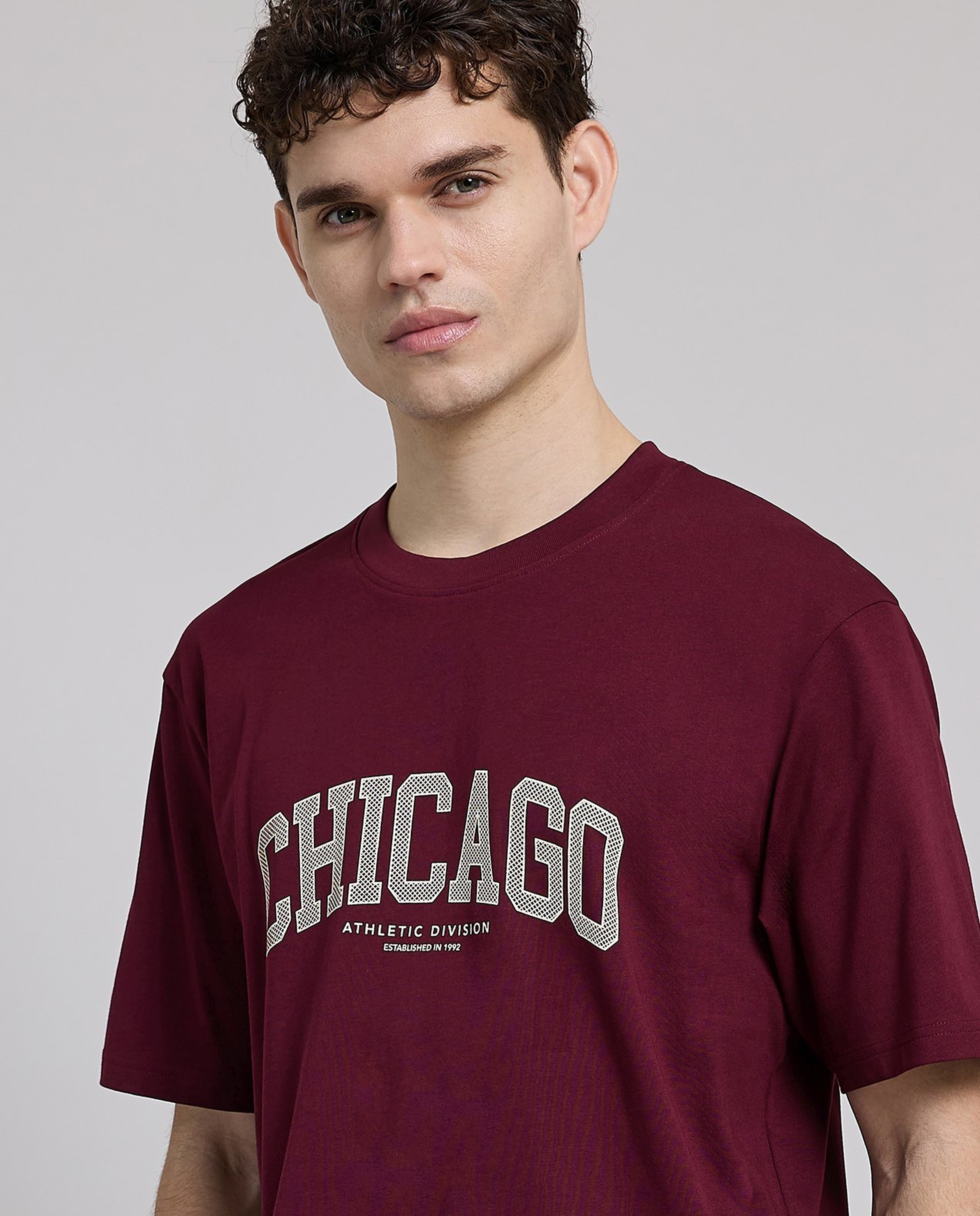 Typography Print T-Shirt with Crew Neck and Short Sleeves