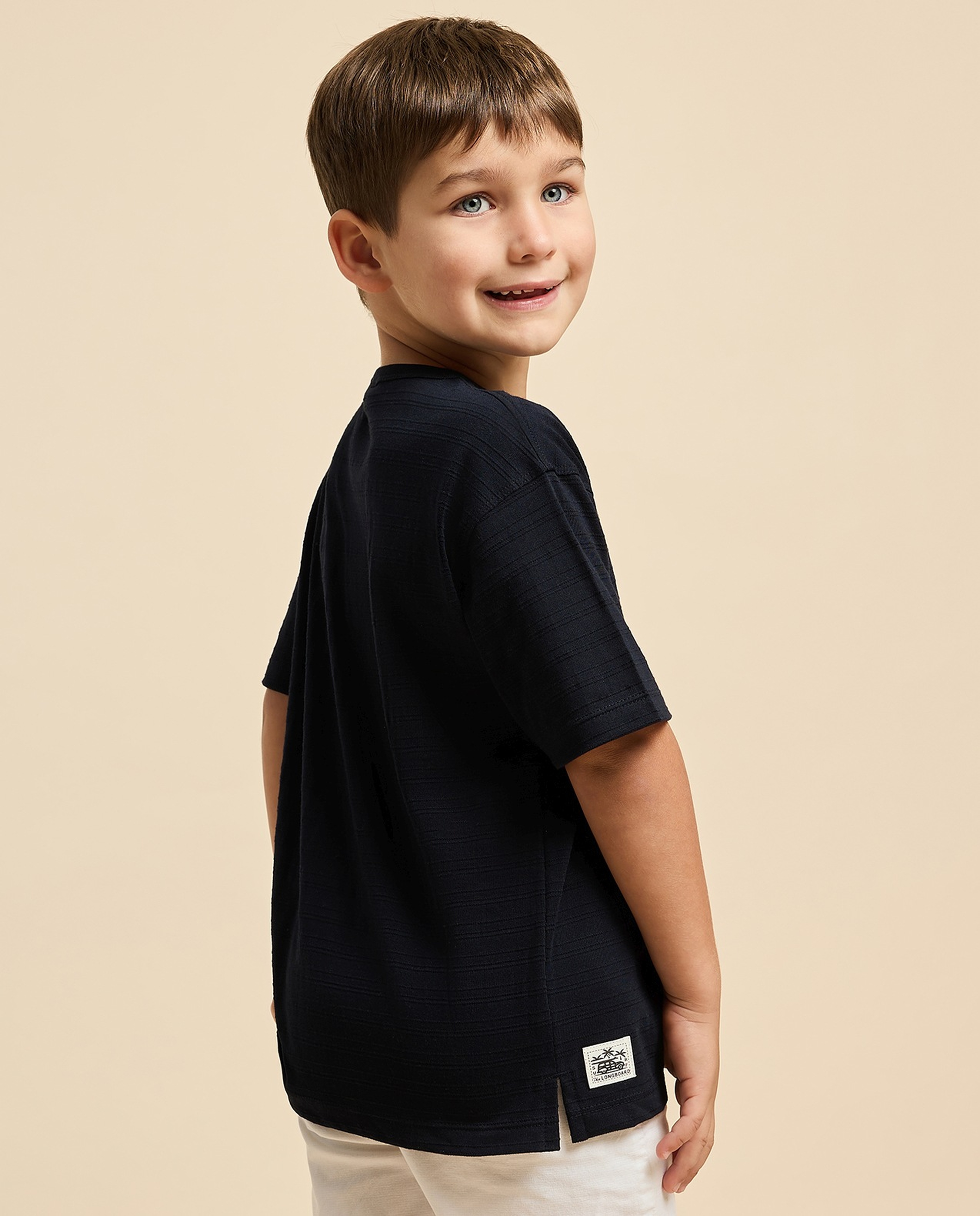 Textured T-Shirt with Henley Neck and Short Sleeves