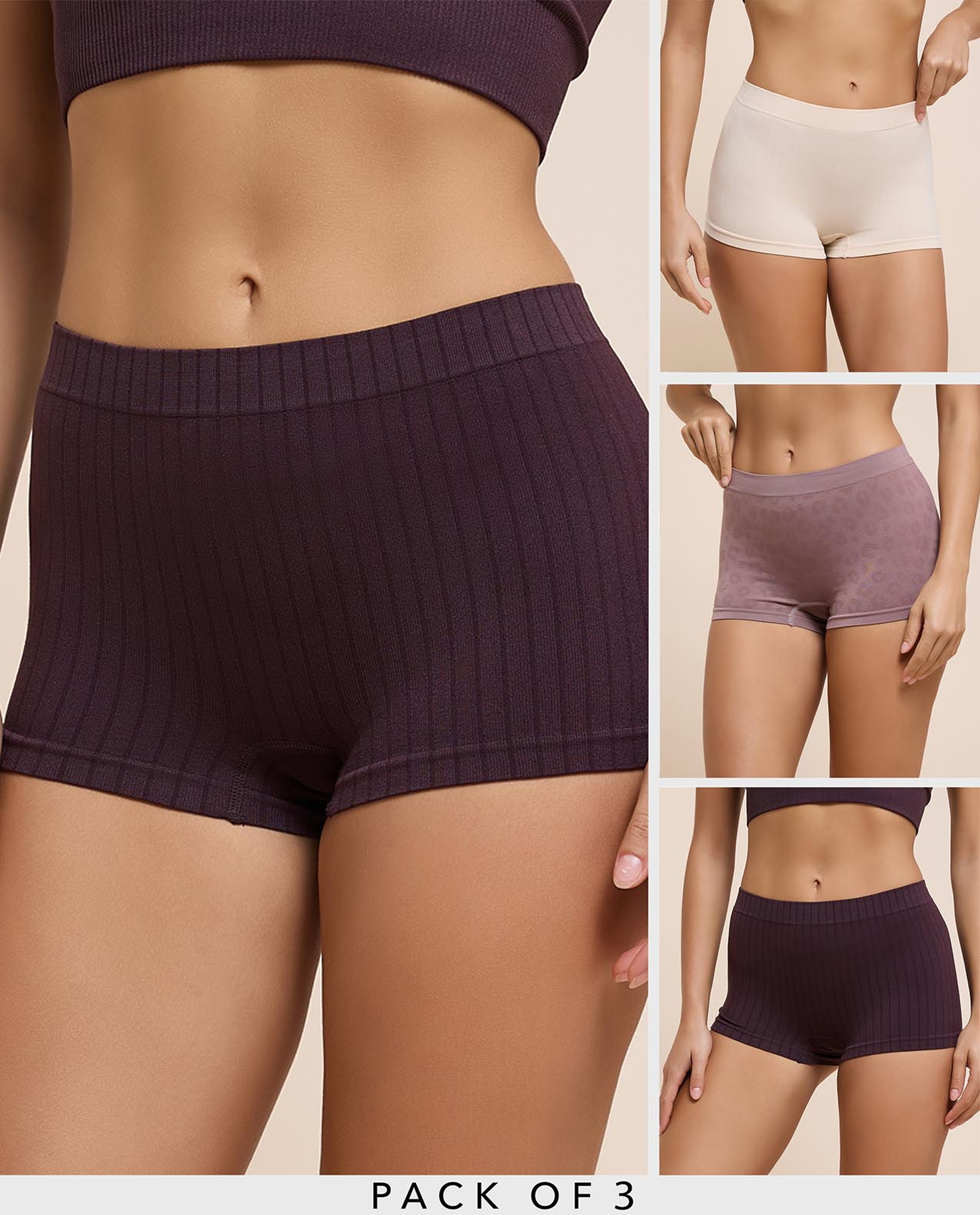 3 Pack Ribbed Seamfree Boyshorts