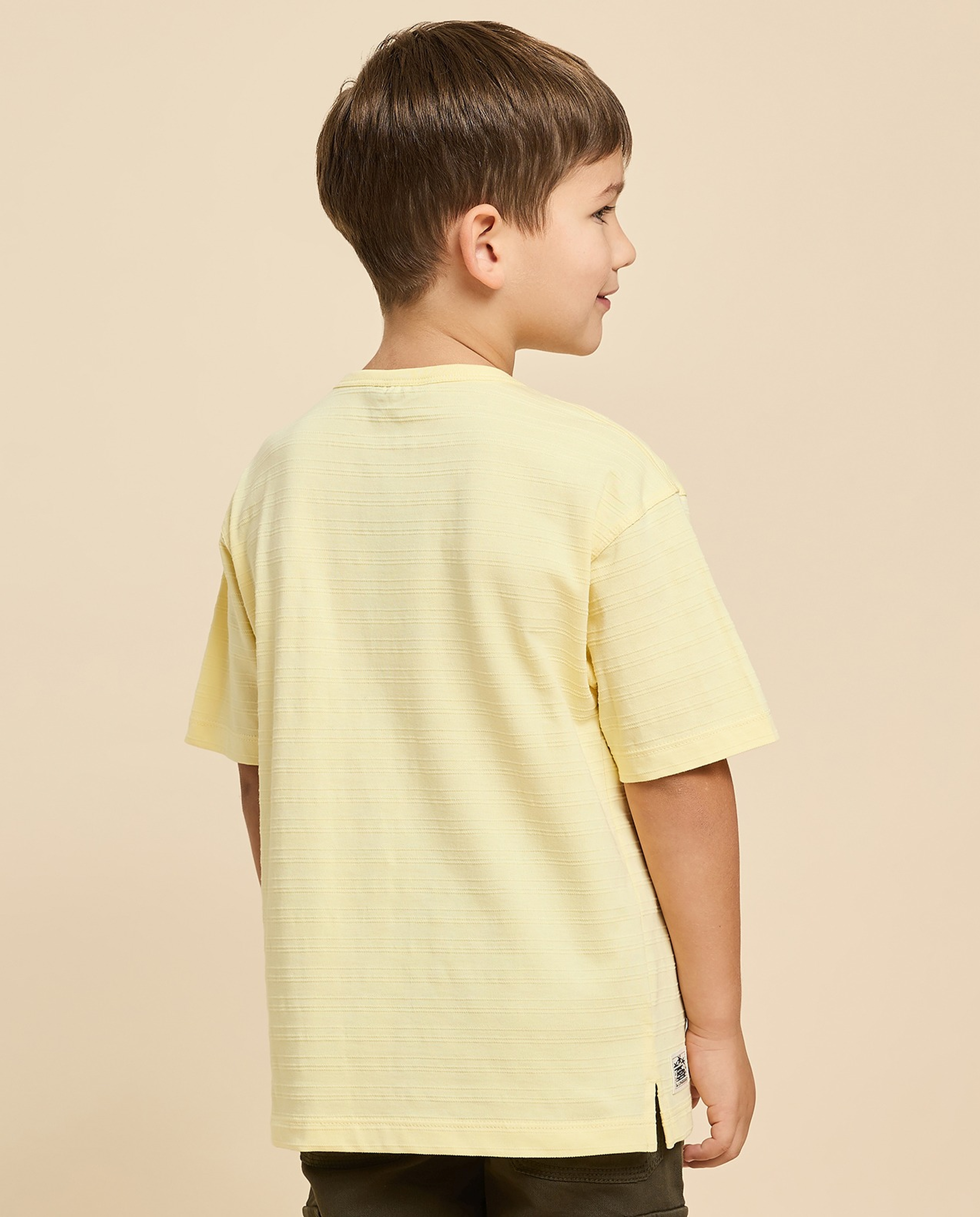 Textured T-Shirt with Henley Neck and Short Sleeves