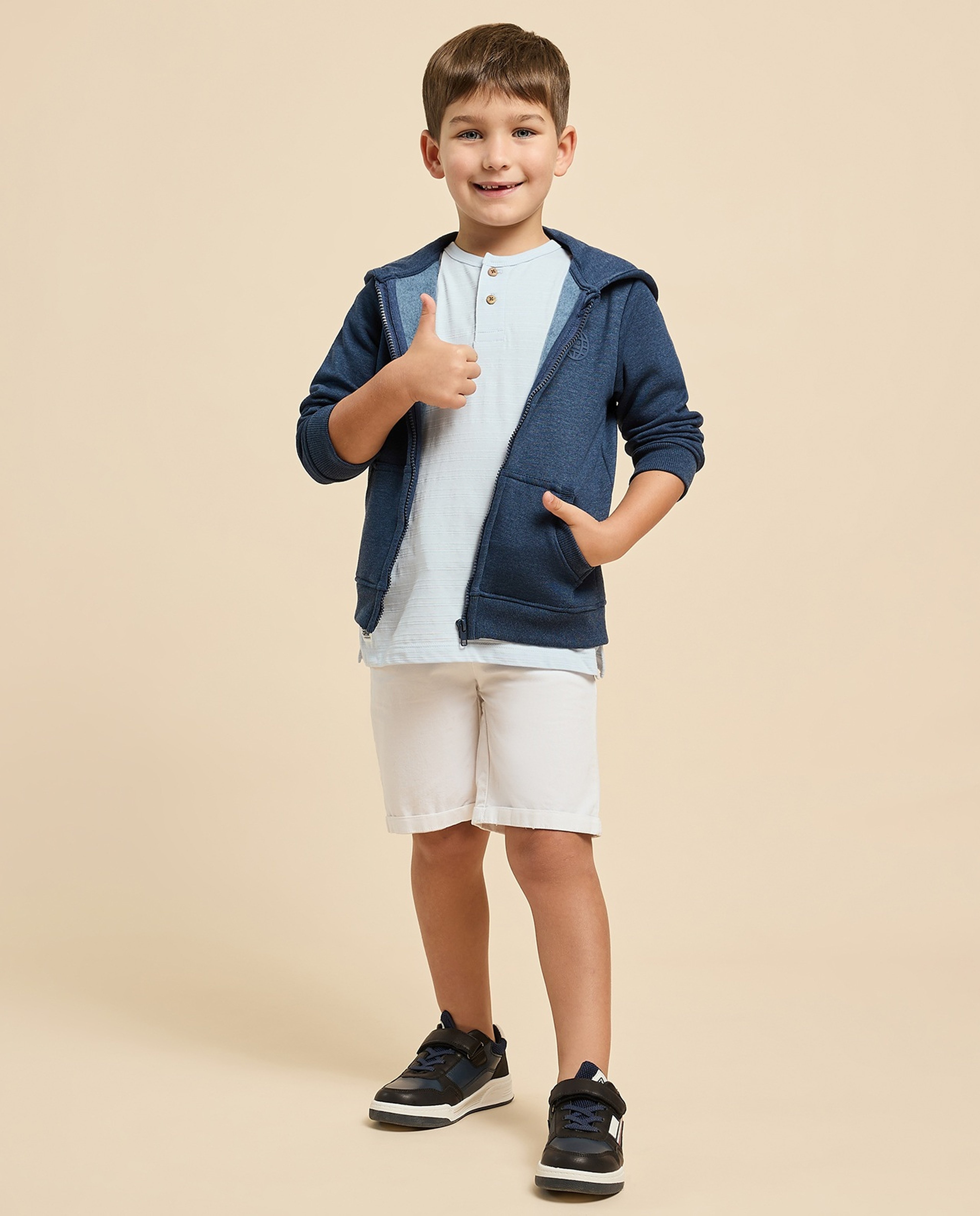 Textured T-Shirt with Henley Neck and Short Sleeves