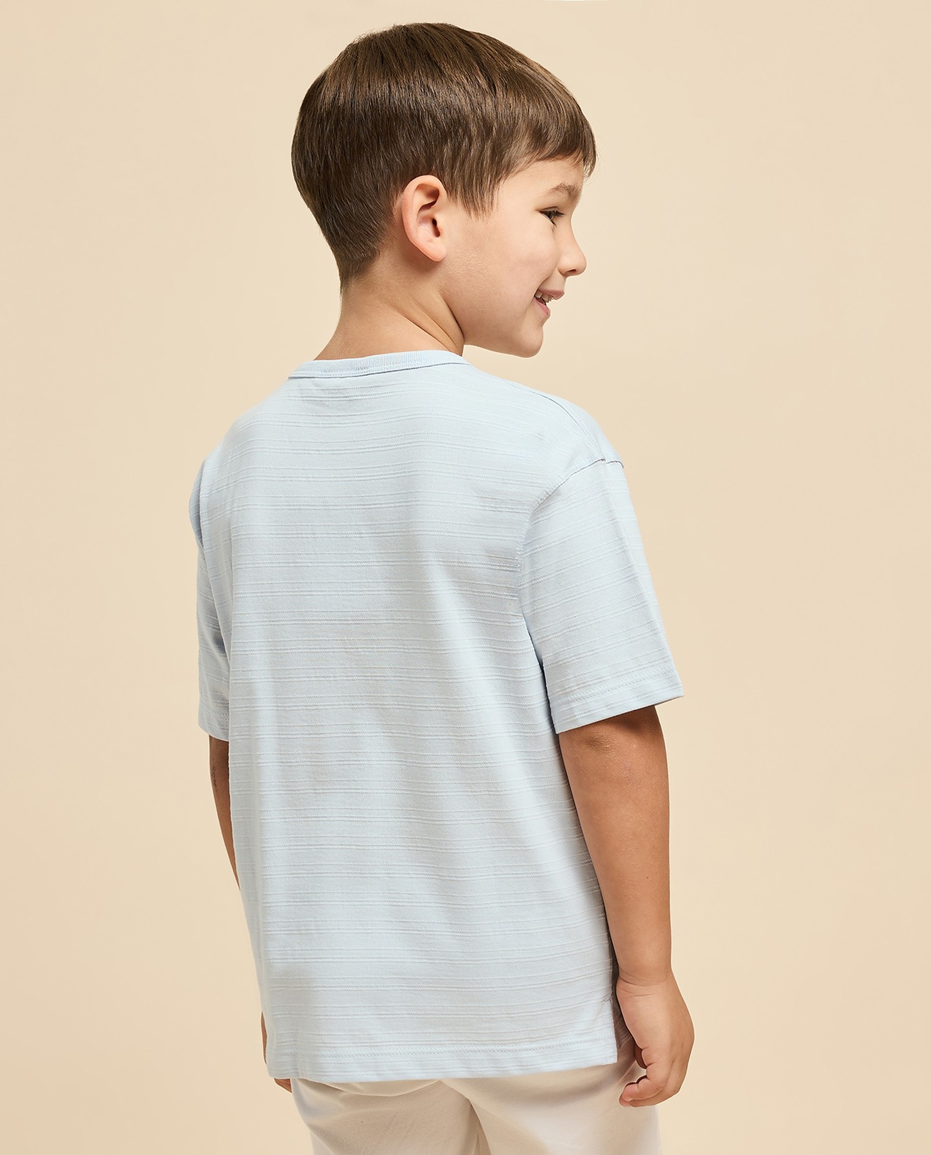 Textured T-Shirt with Henley Neck and Short Sleeves