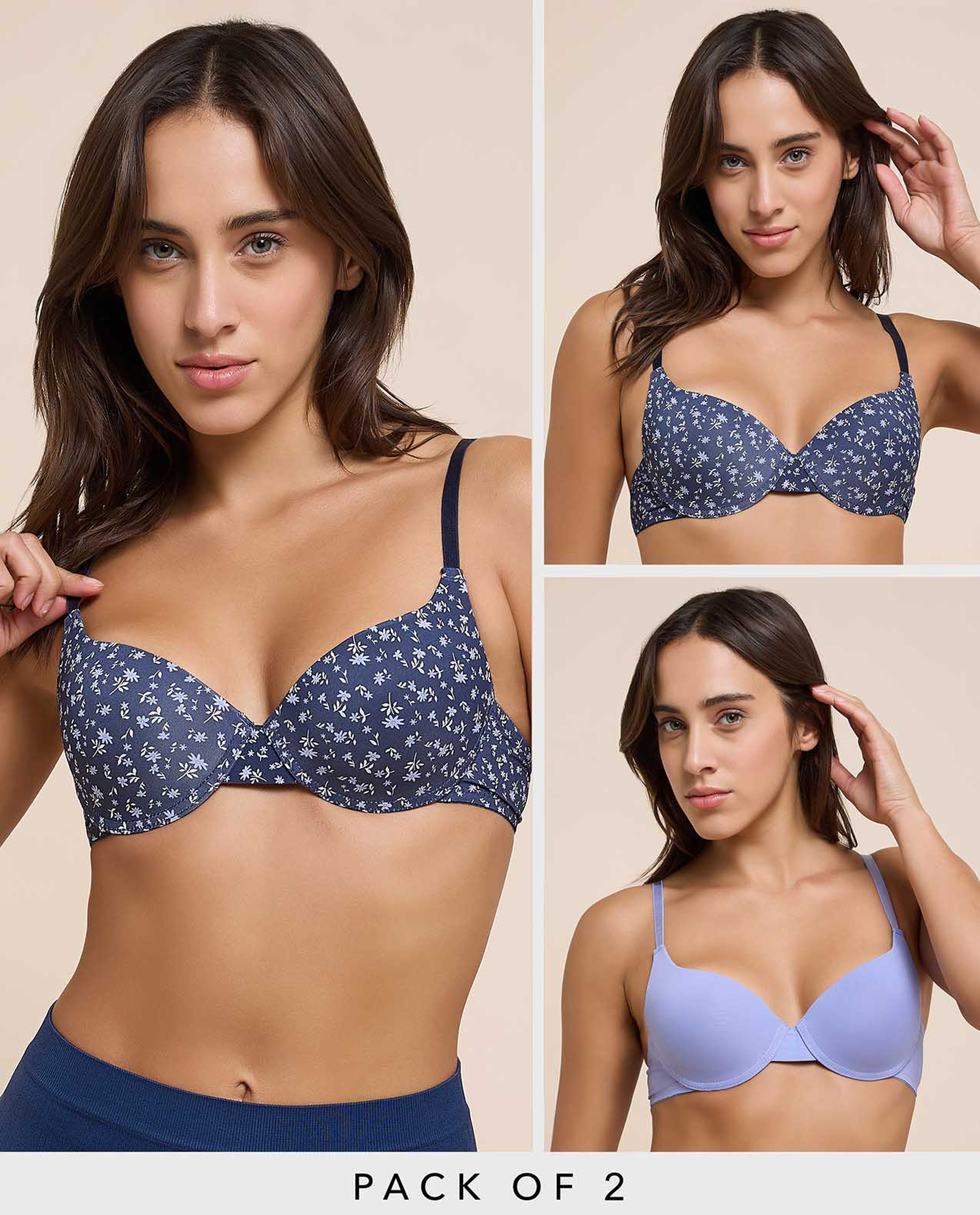 2 Pack Printed Padded Push Up Bra