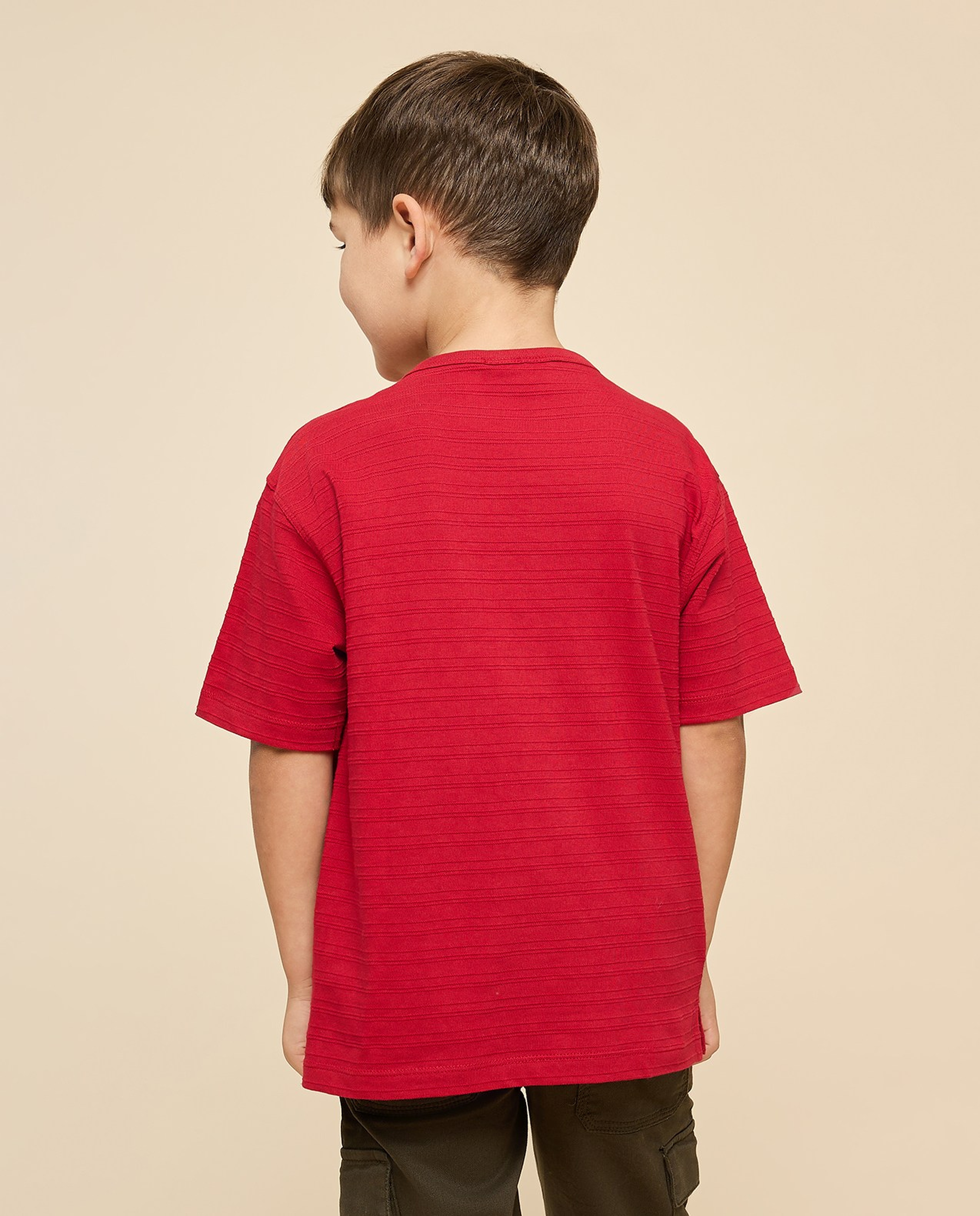 Textured T-Shirt with Henley Neck and Short Sleeves