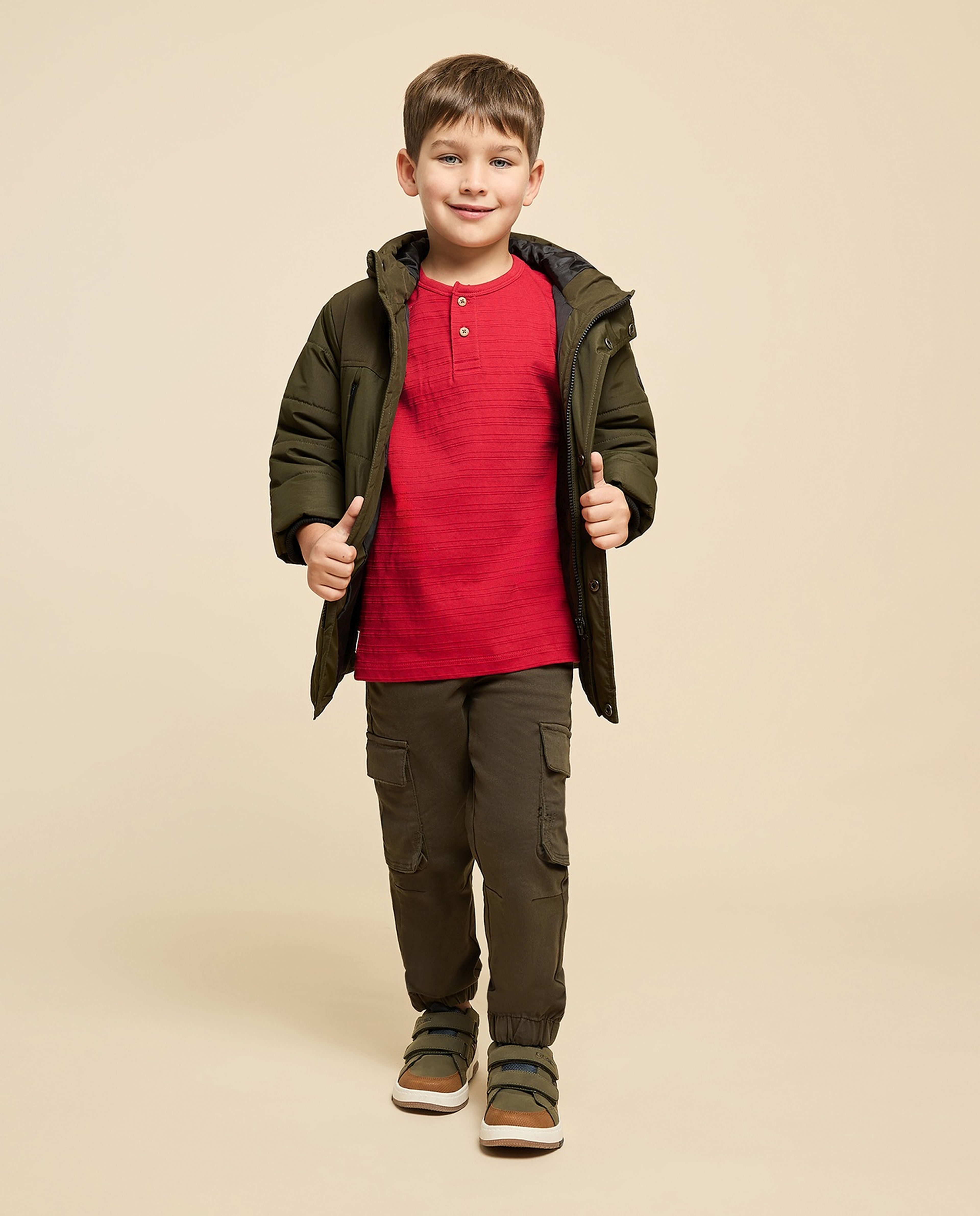 Textured T-Shirt with Henley Neck and Short Sleeves