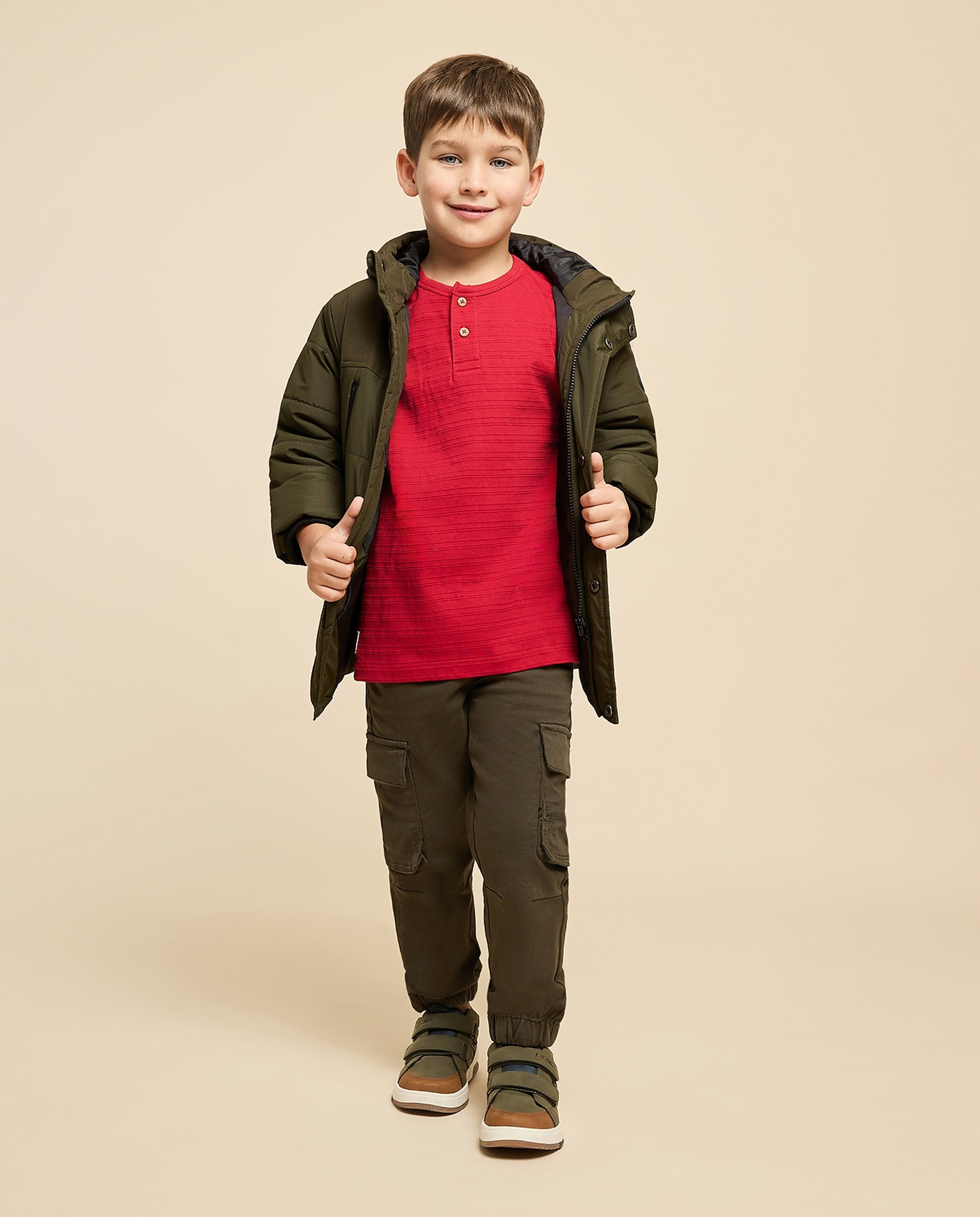 Textured T-Shirt with Henley Neck and Short Sleeves