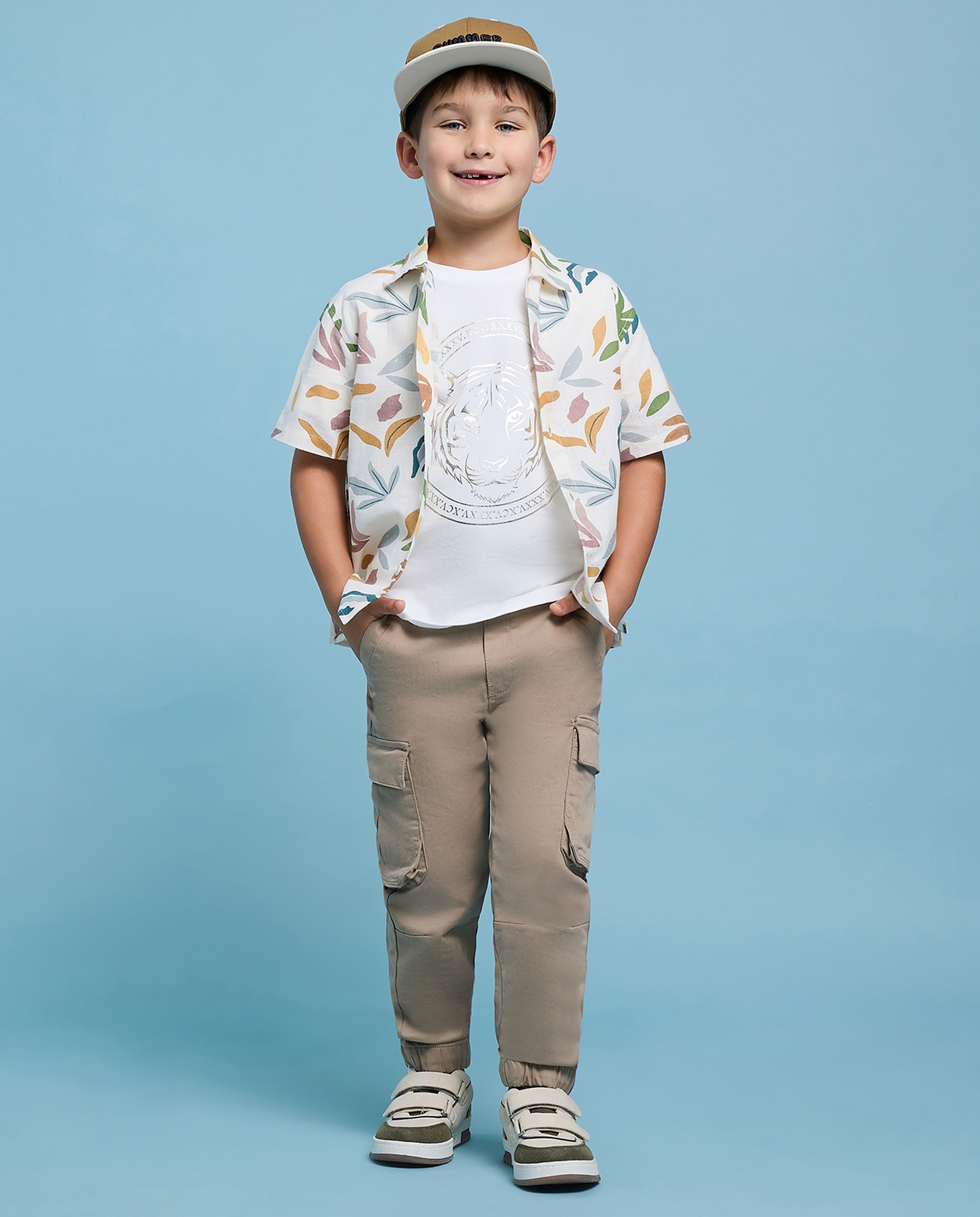 Printed Shirt with Classic Collar and Short Sleeves