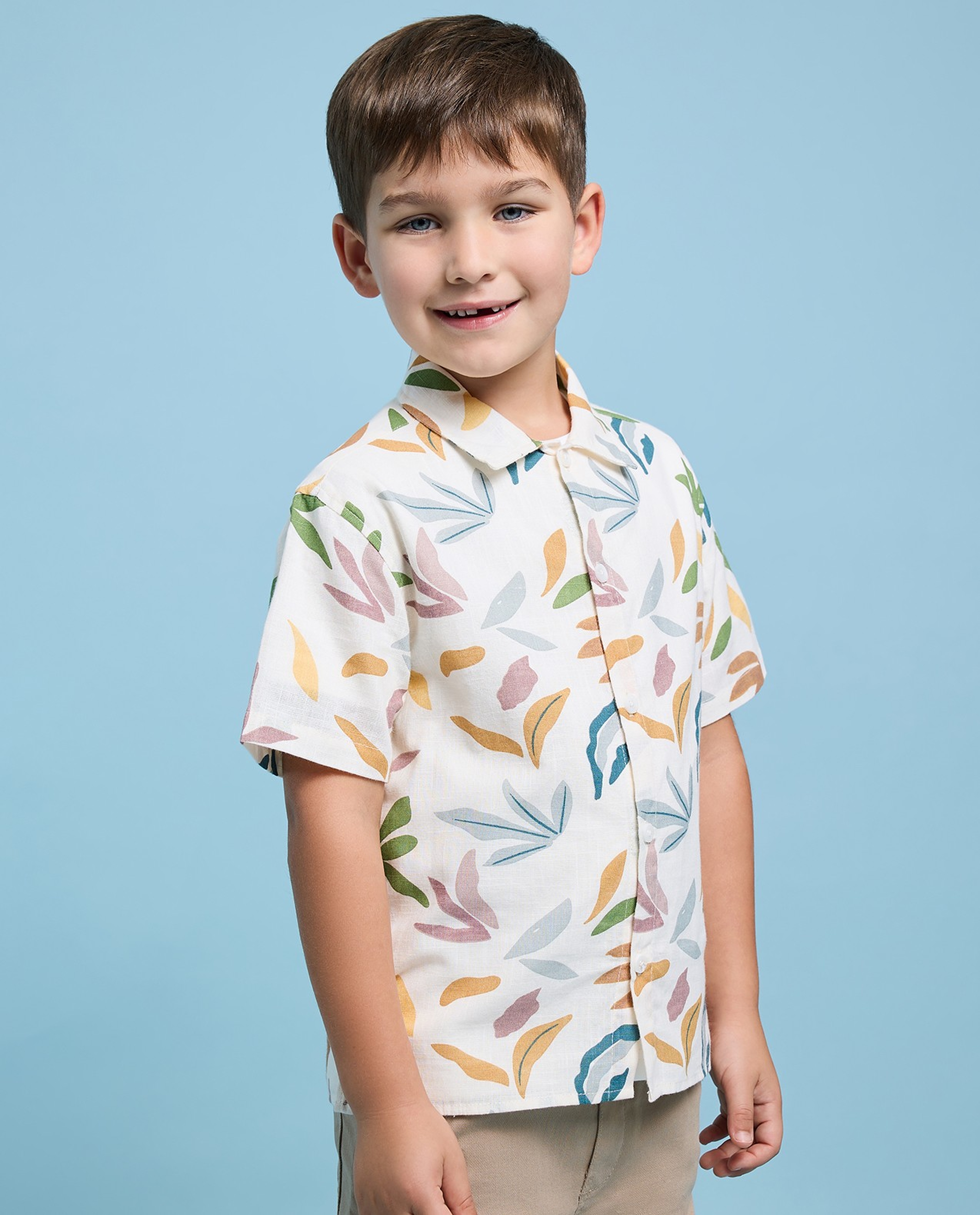 Printed Shirt with Classic Collar and Short Sleeves