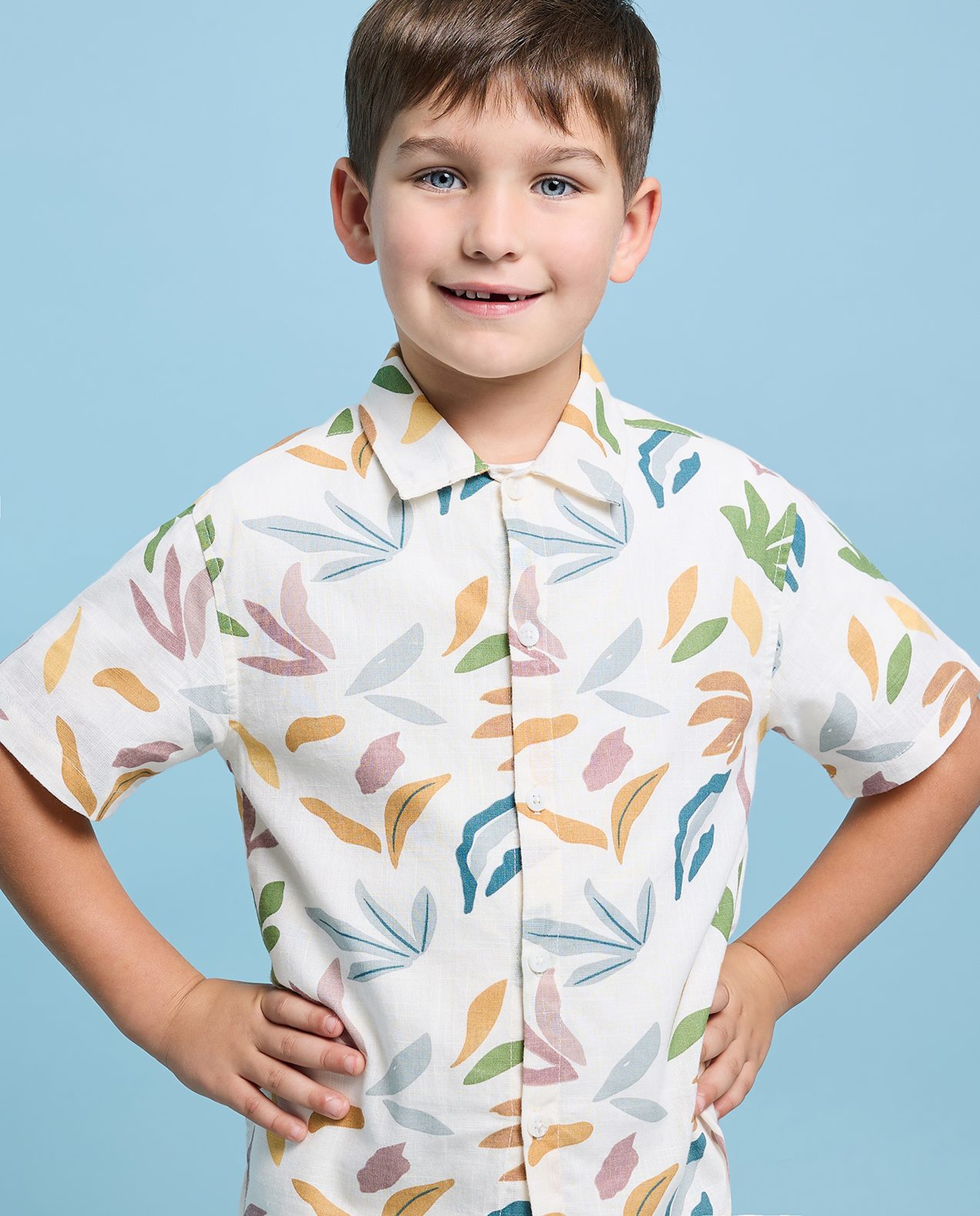 Printed Shirt with Classic Collar and Short Sleeves