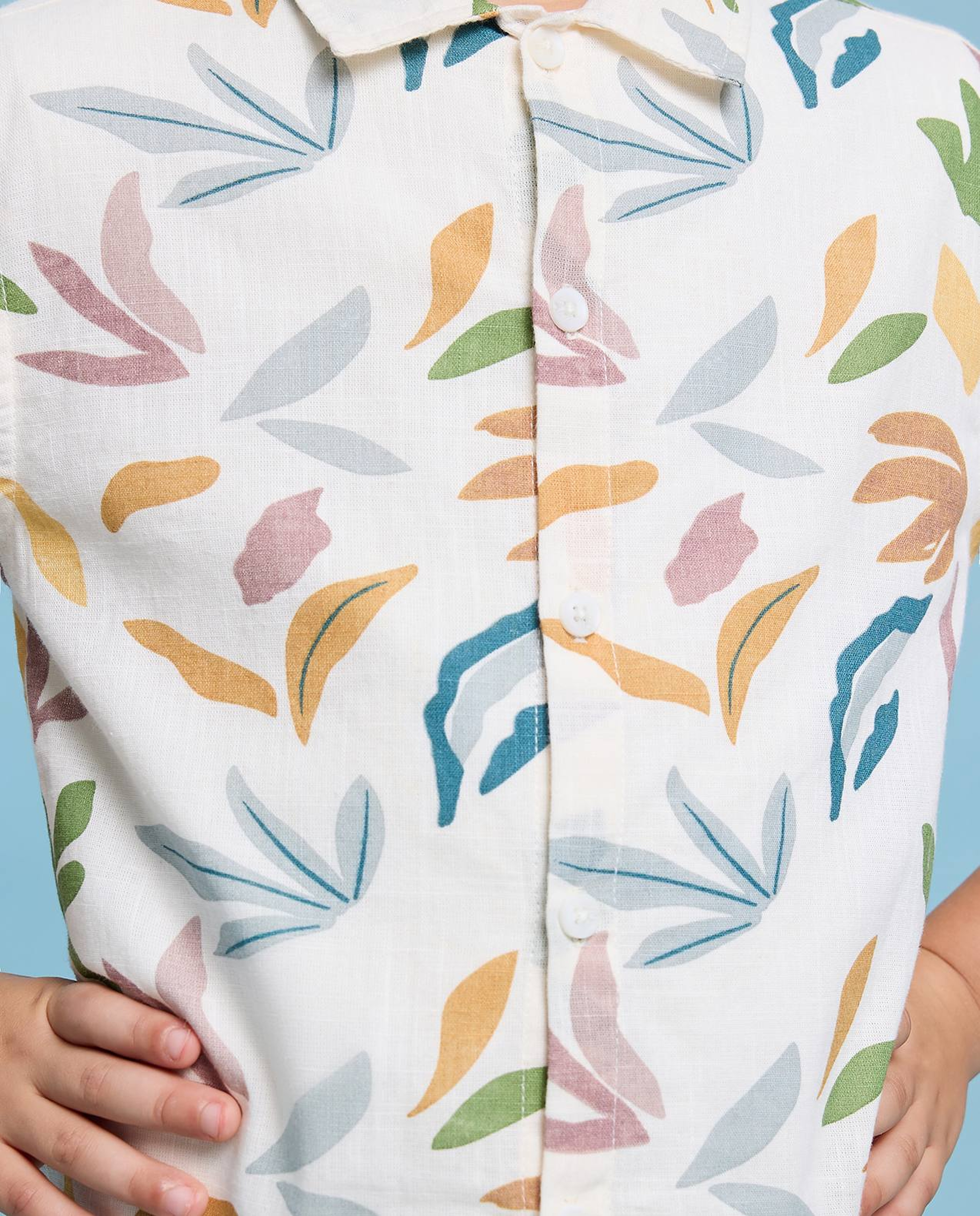 Printed Shirt with Classic Collar and Short Sleeves