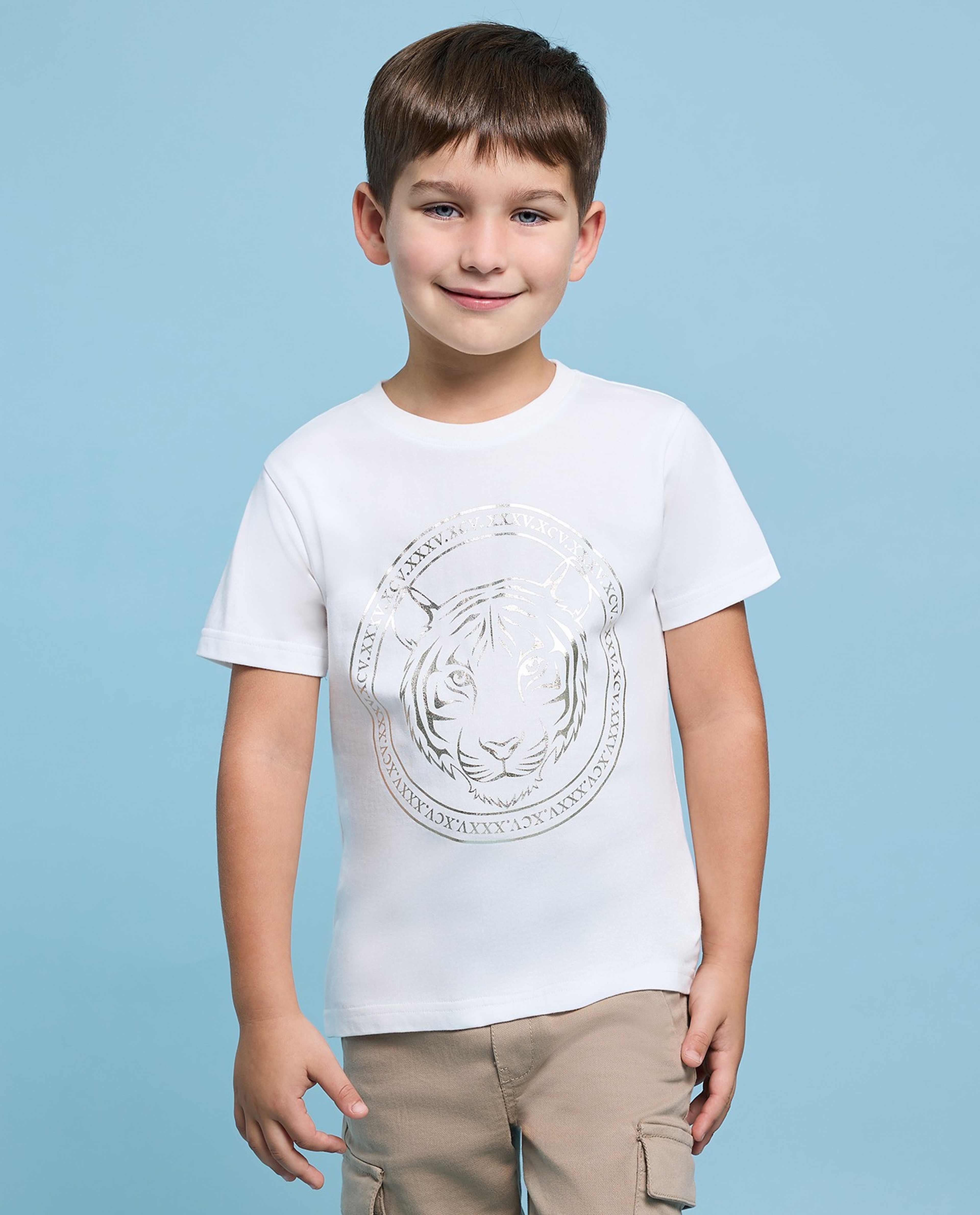 Printed T-Shirt with Crew Neck and Short Sleeves