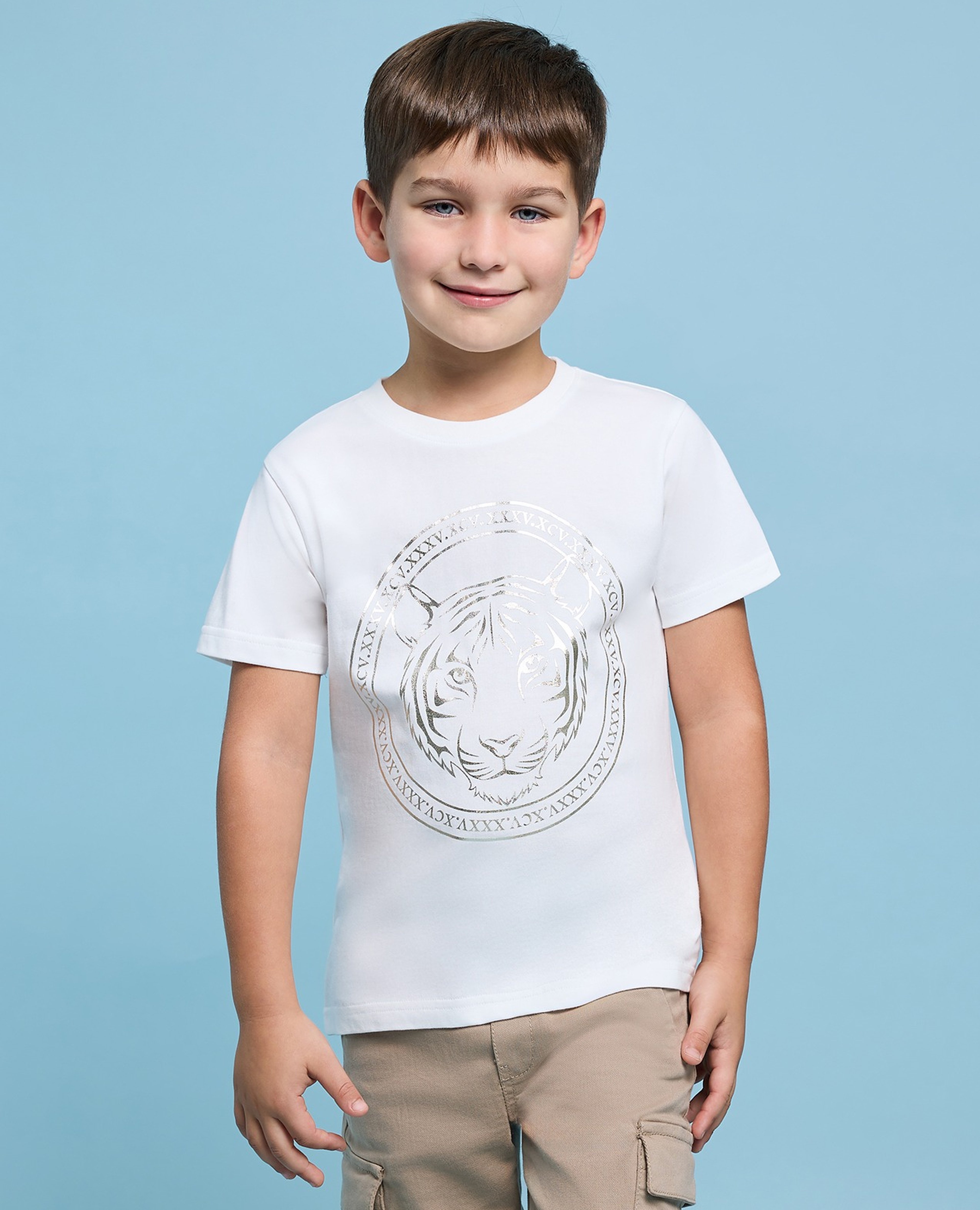 تيشيرت كم قصير بطبعة برقبة مستديرة