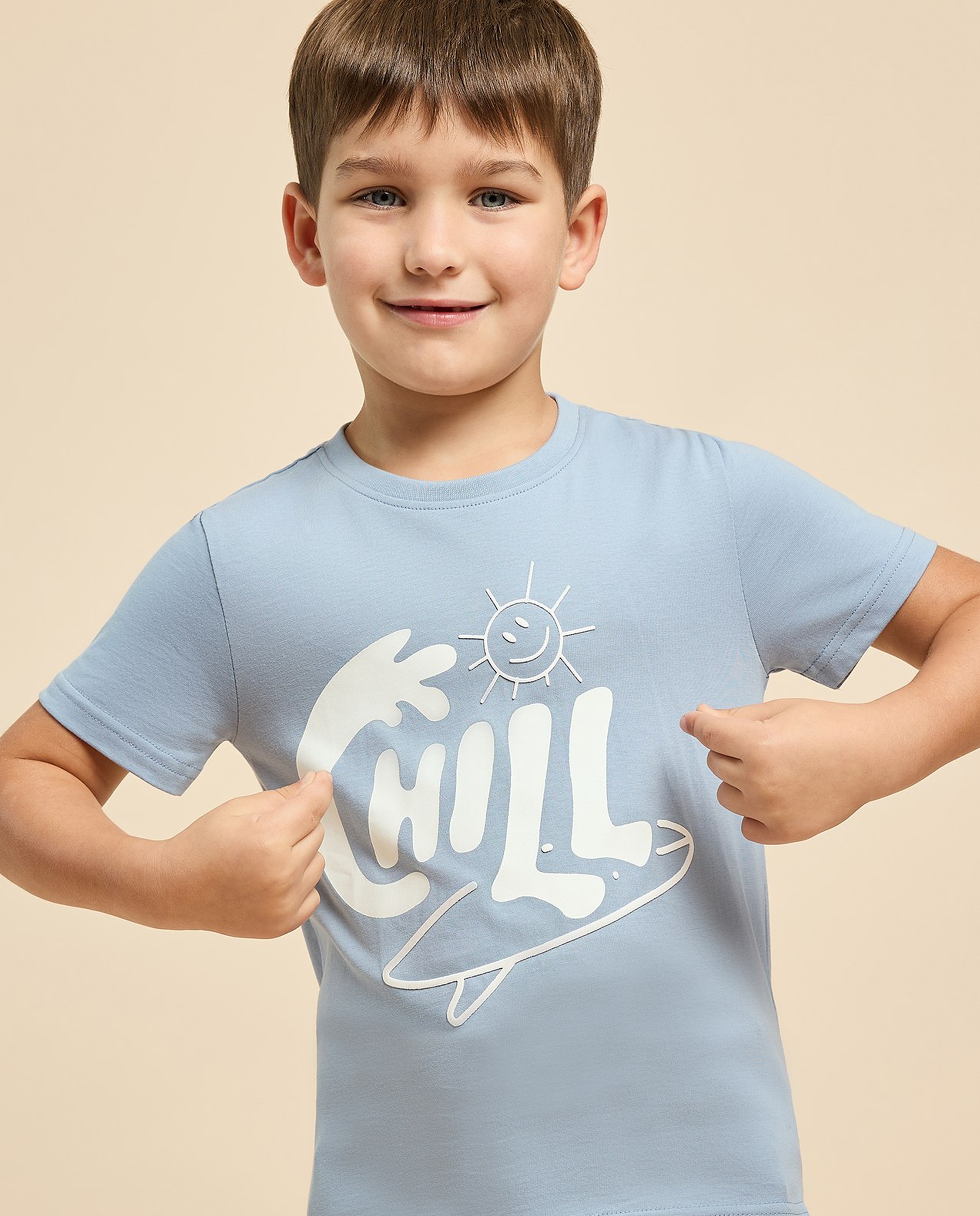 Printed T-Shirt with Crew Neck and Short Sleeves