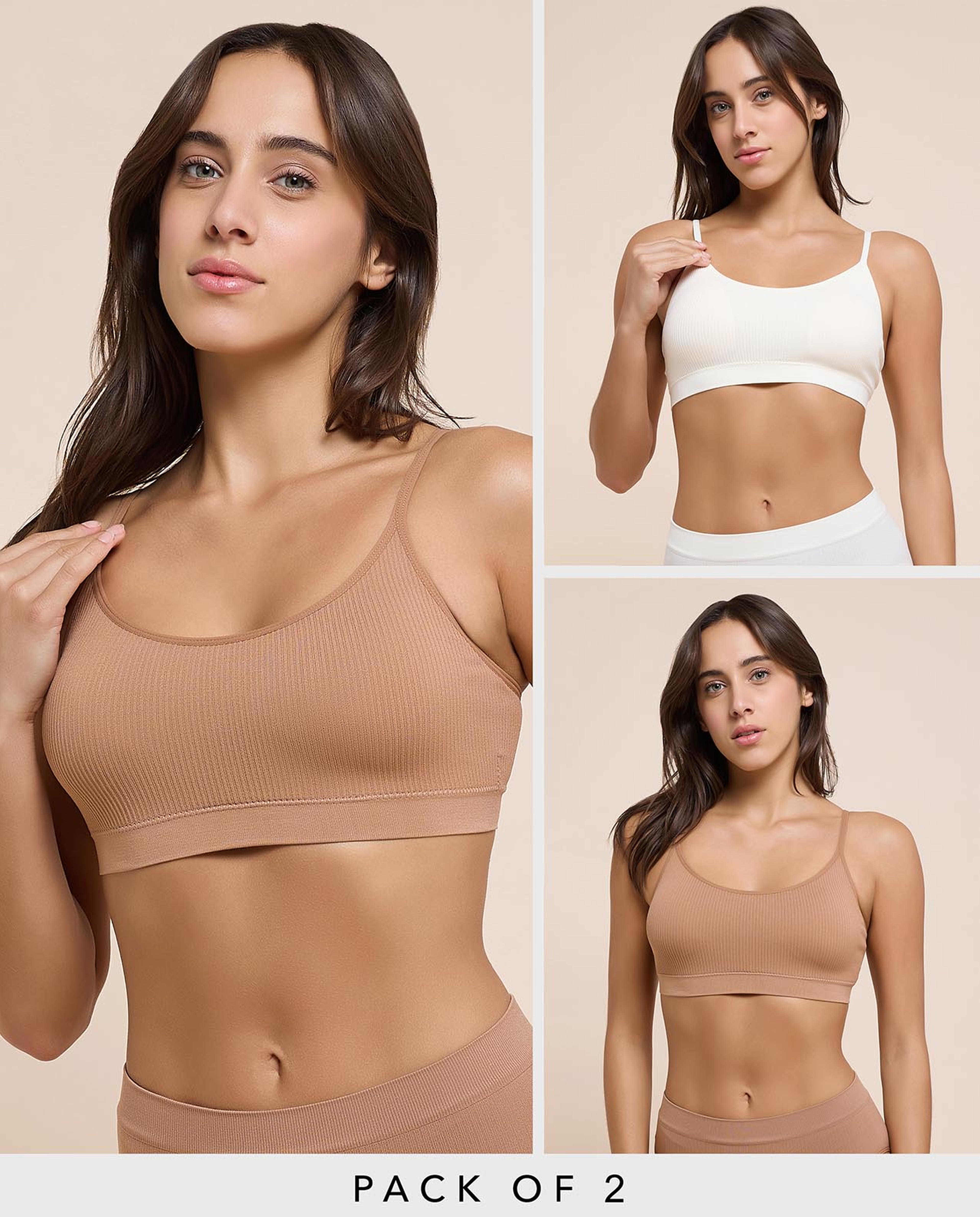 2 Pack Ribbed Padded Sports Bra