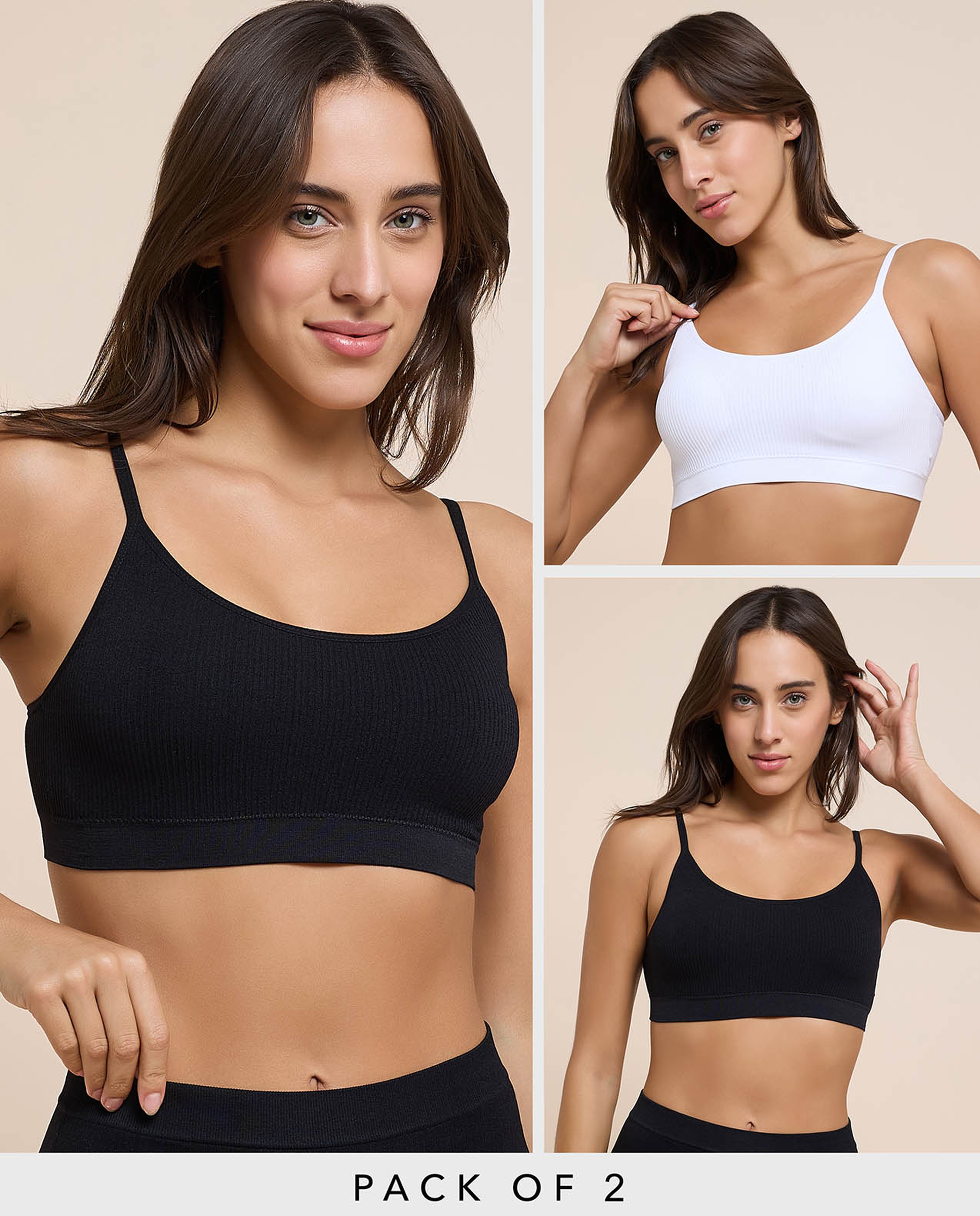 2 Pack Ribbed Padded Sports Bra