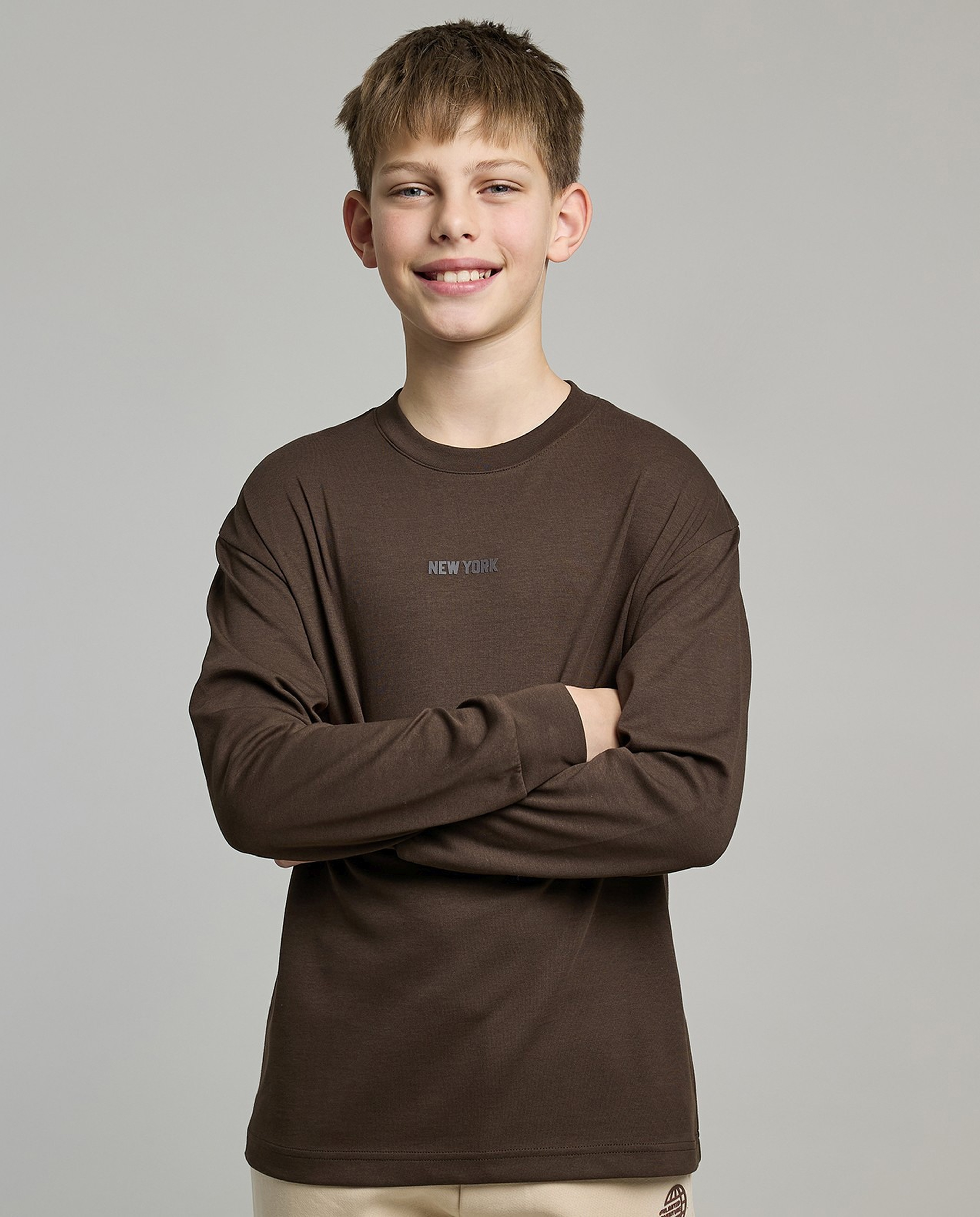 Printed T-Shirt with Crew Neck and Long Sleeves